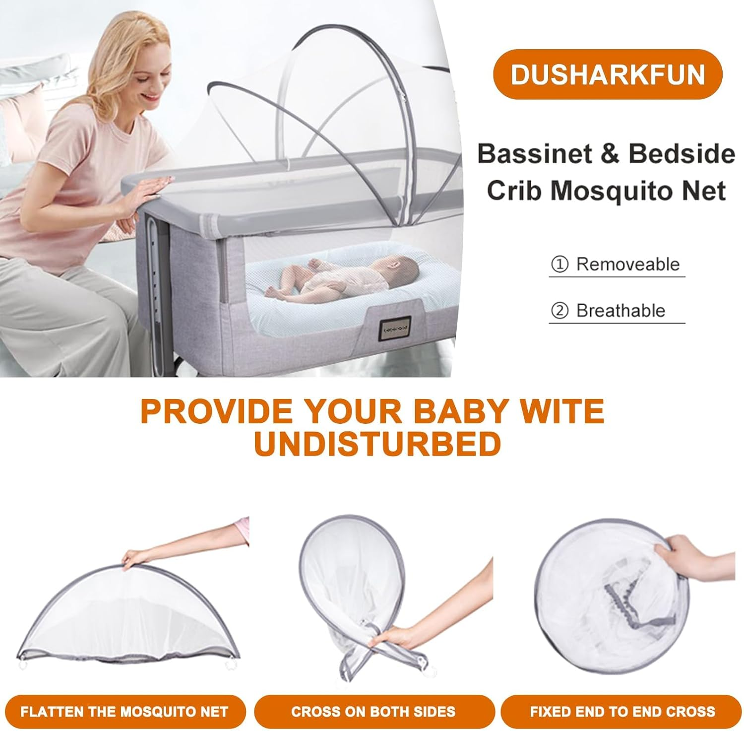 Bassinet Cover Mosquito Net, for Babies to Keep Insects/Bugs/Cats Out, Mesh Cover for Bassinet Bedside Sleeper, Travel Crib, Breathable Baby Mosquito Net with 2-Way Zipper image number 3