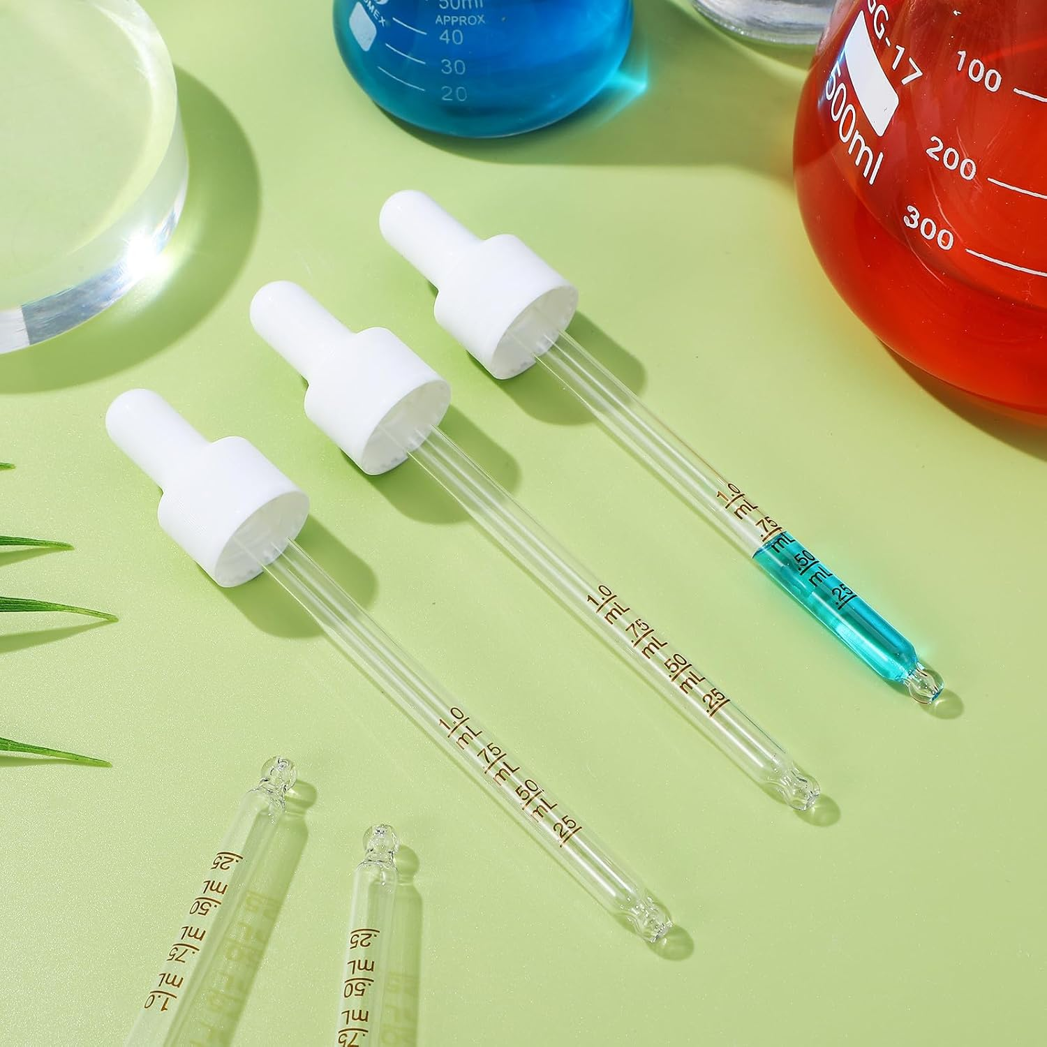 Healifty 6Pcs 100Ml Calibrated Glass Droppers with White Rubber Bulbs, Measured Liquid Pipettes for Essential Oils, Eye Drops, and Laboratory Use, Transfer Pipettes for Precise Measurement image number 2