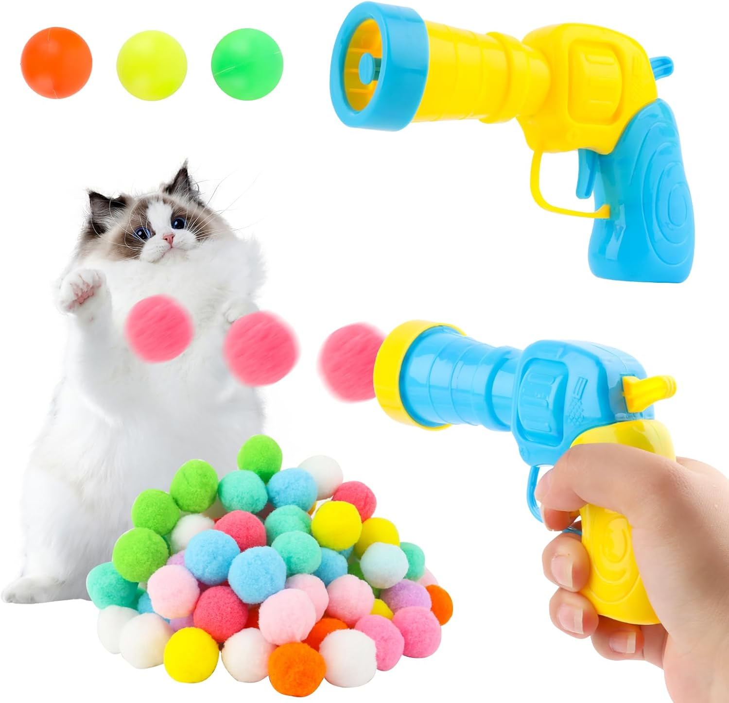 MXTIMWAN Cat Toy Cat Pompom Ball, Pack of 103 Cat Toy Balls with Cat Toy Launcher, Interactive Cat Toy Ball, Cat Felt Balls Toy for Indoor Pets Cats Dogs image number 6