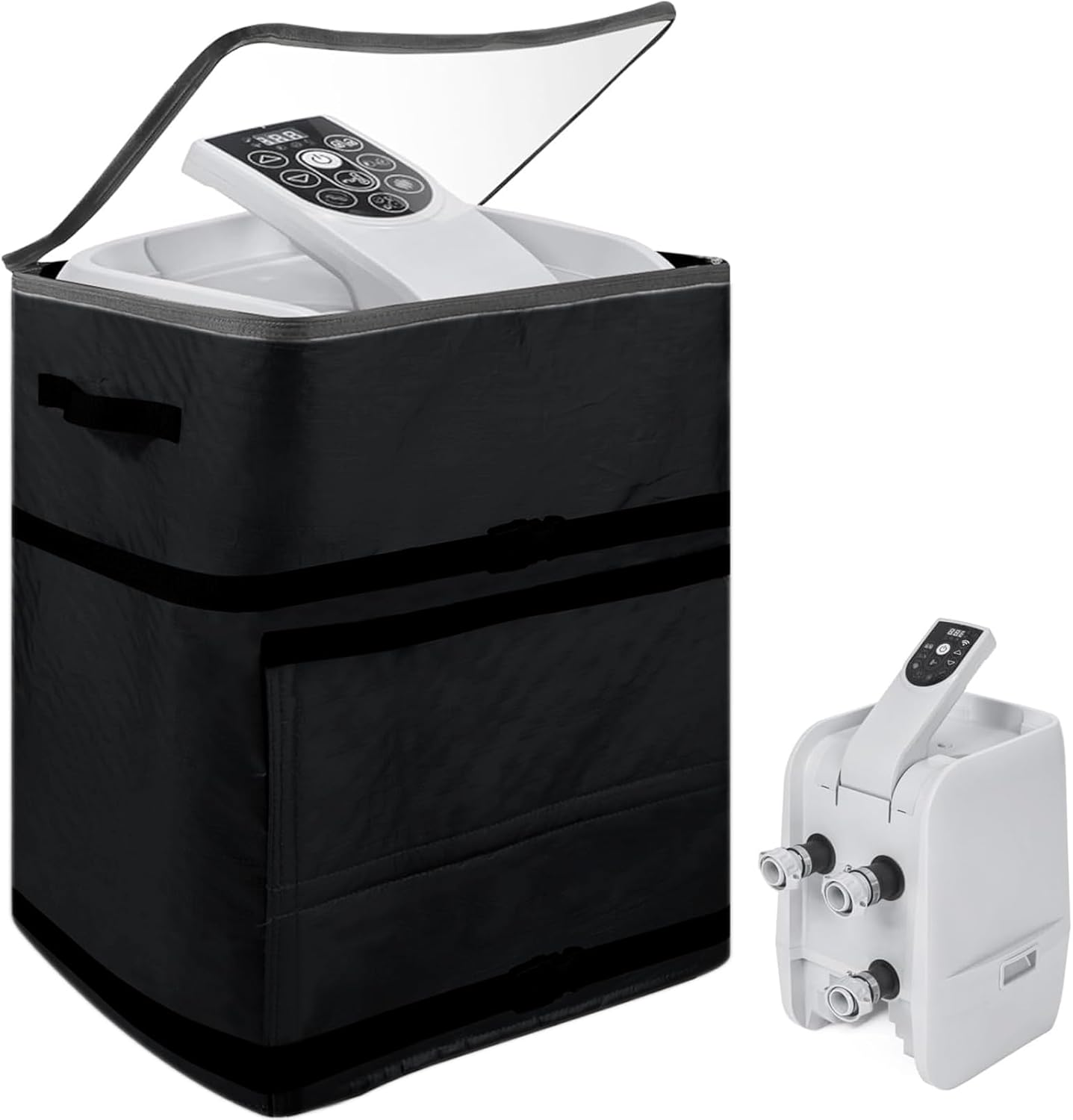 UCEDER Waterproof Hot Tub Pump Cover with Clear PVC Window,Insulated Spa Heater Cover with Install Door Design & Adjustable Buckle (Black, 16.9" X14.9"X21.2") image number 5