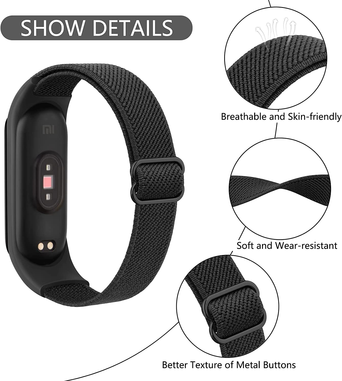 Adjustable Elastic Bands for Xiaomi Mi Band 6 & Xiaomi Mi Band 5 & Xiaomi Mi Band 4 & Xiaomi Mi Band 3, Soft Stretchy Loop Sport Strap Nylon Replacement Wristbands Watchband Bracelet for Women Men image number 3