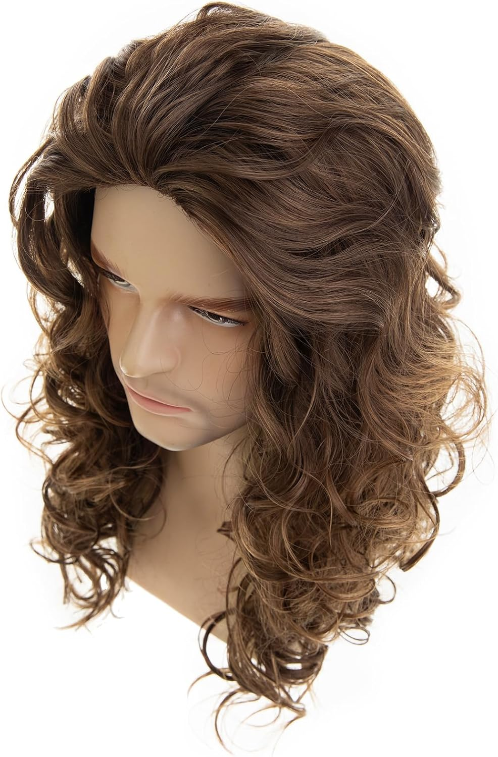 Beweig Mens Brown Long Curly Wavy Wig Middle Part Synthetic Heat Resistant Daily Party Costume Halloween image number 6