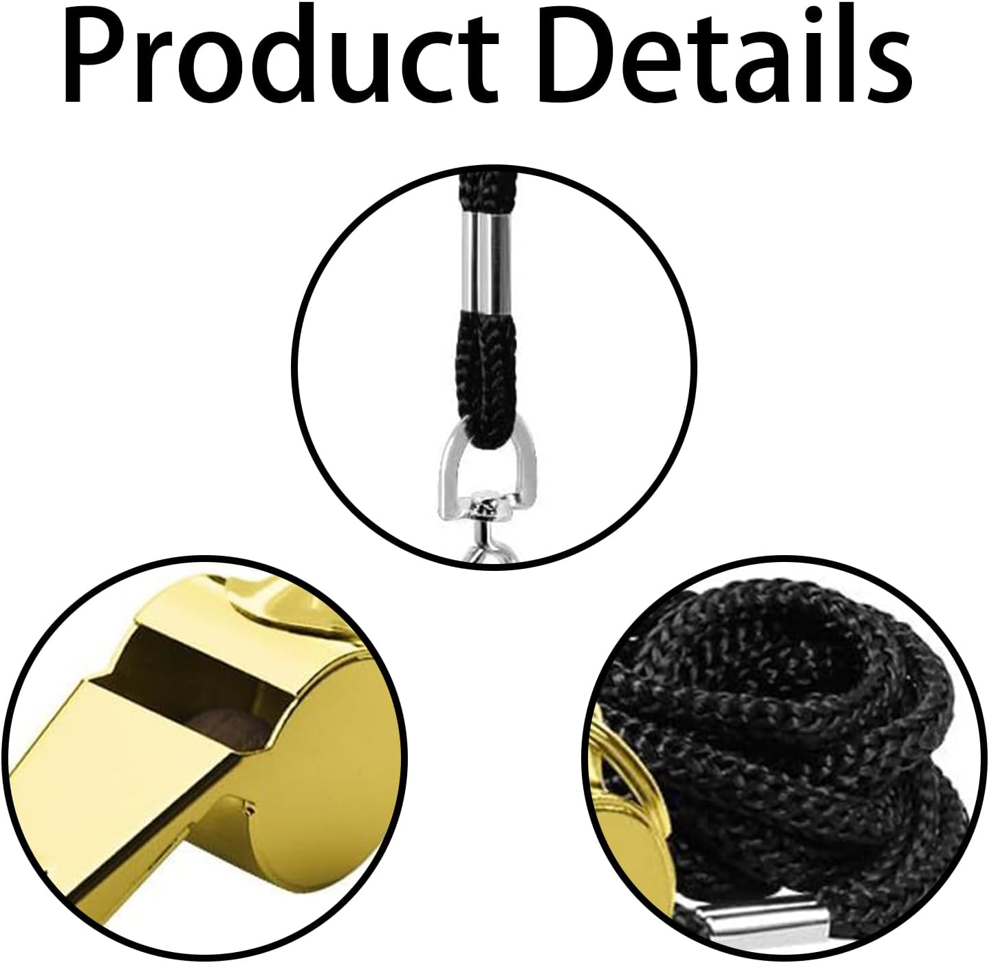 Whistle,6 Pcs Stainless Steel Sports Whistles,Coach Whistles Metal Whistle with Lanyard,For Whistle Sport,For Referees, Coaches, Polices, Training, Outdoor Sports and Emergency (Gold) image number 3