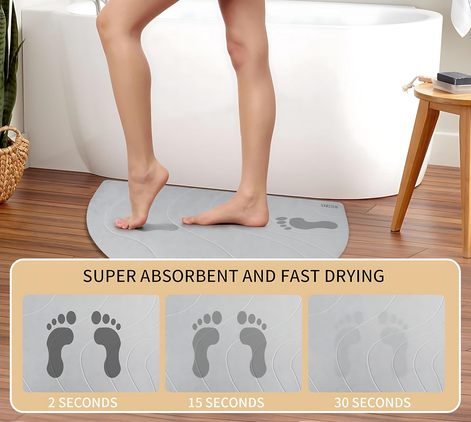 Semi Circle Diatomite Bath Mat | Dry & Clean Bathroom | Quick Dry | Non-Slip & Absorbent Mat | Eco-Friendly Bath Stone | Graphite image number 6