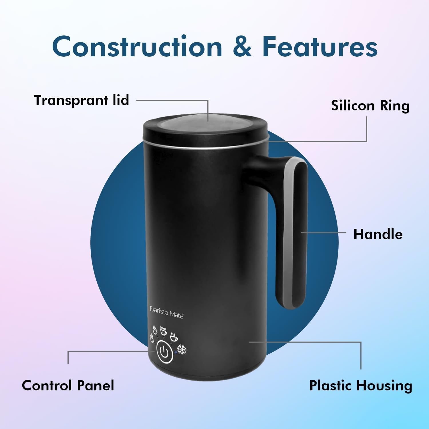 Healthy Choice Barista Mate Hot & Cold Milk Frother Cold Froth with a Frothing Capacity up to 250Ml and a Heating Capacity up to 500Ml | Colour - Black, Power - 500W image number 2