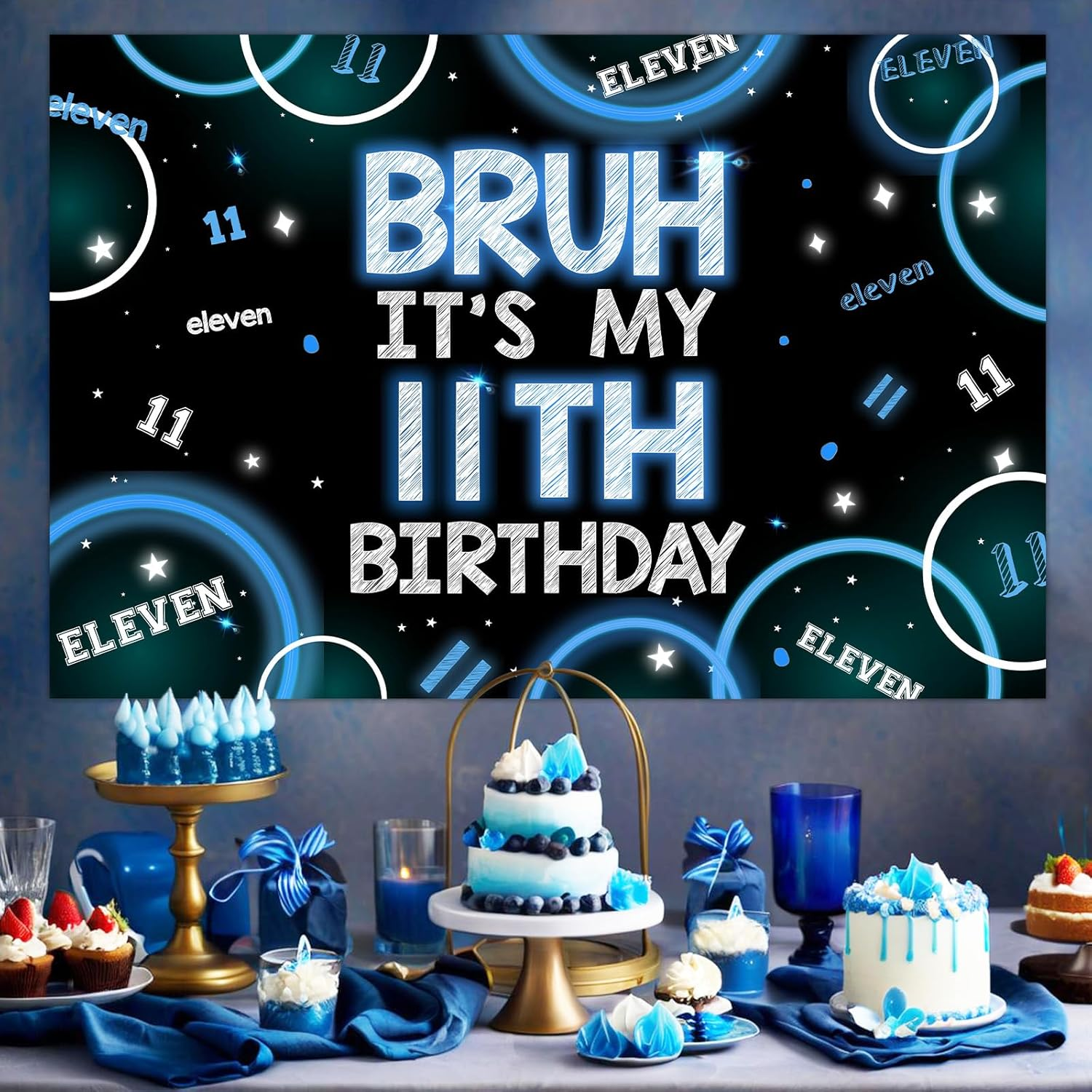 Wonmelody Bruh Its My Birthday Decor for Boy 5 * 3Ft Bruh It'S My 11Th Birthday Backdrop Banner Bruh I'M 11 Teens Birthday Party Decor It&rsquo;S My Birthday Banner Blue Black Teenager 11Th Birthday Party image number 5