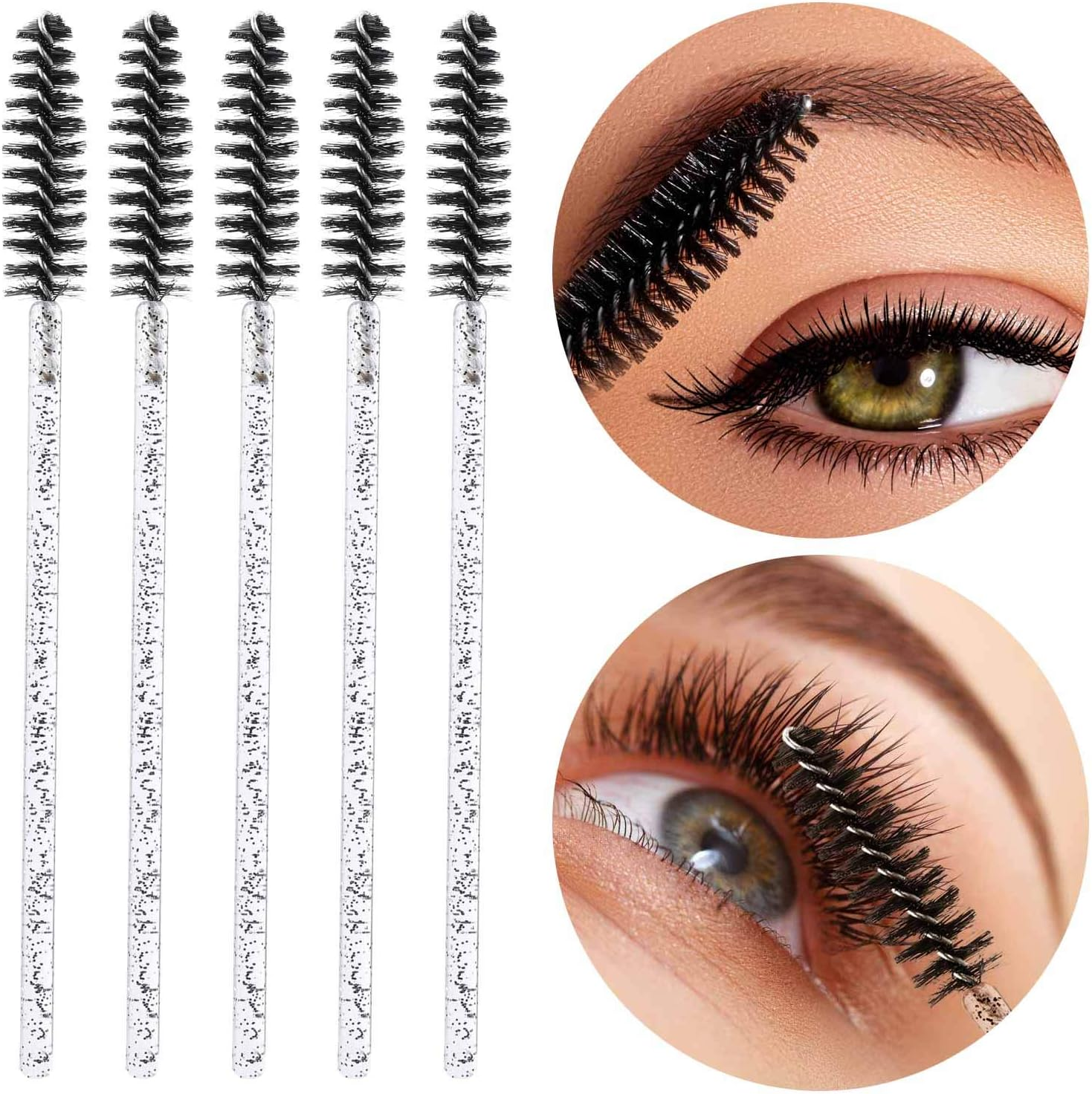Tbestmax 300 Disposable Mascara Wands Eyelash Brush Spoolies for Eye Lash Extension, Eyebrow and Makeup Crystal image number 1