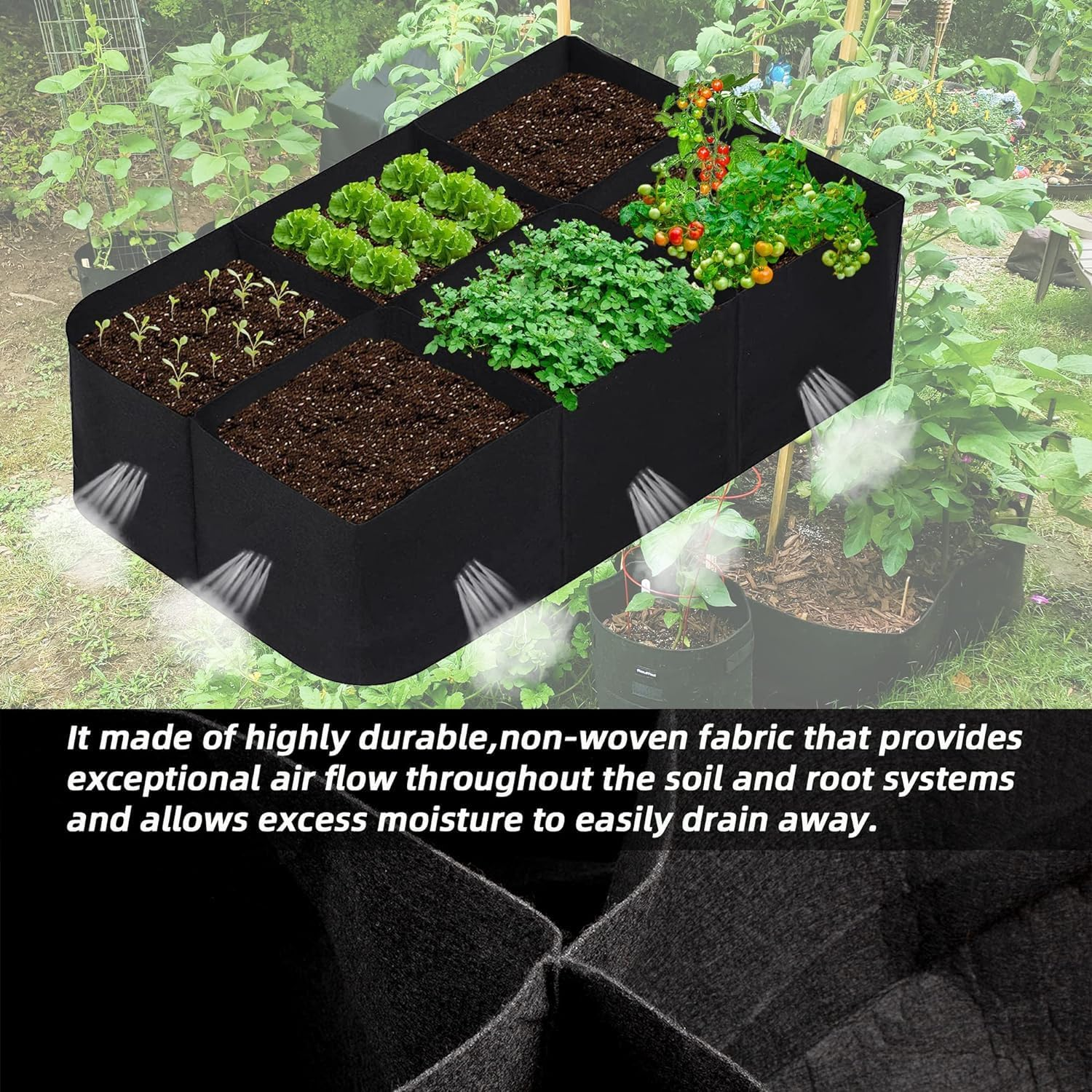 AU005-6 1 Piece 6 Compartments 57 Gallon Plant Grow Bag,Rectangle Fabric Raised Garden Bed,Agriculture Bags for Vegetables Fruits Plants Flowers,Gardening Decorations for Indoor and Outdoor image number 3