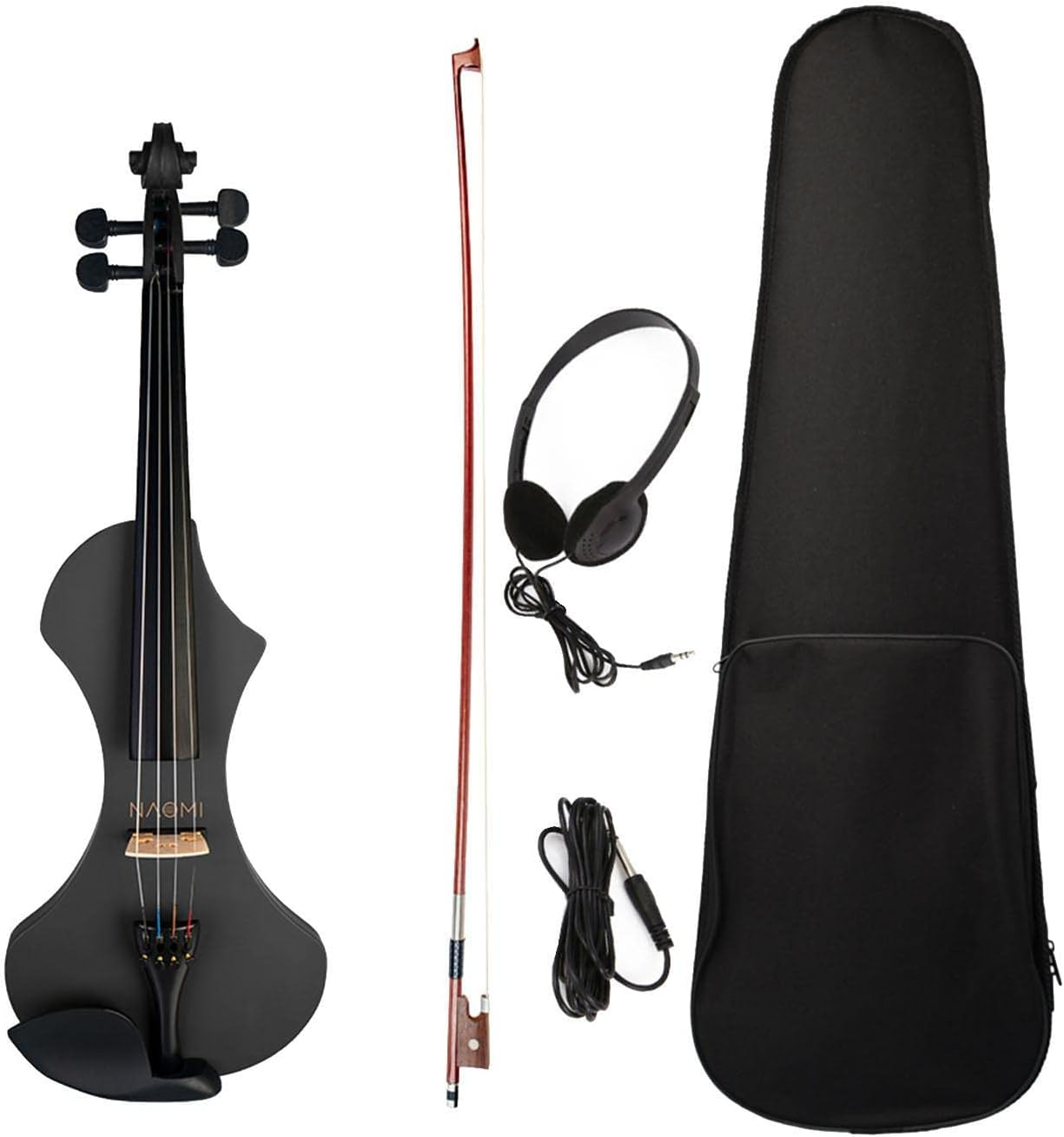 Electric Violin 4/4 Headphone Full Size Acoustic Electric Violin Set Beginner - Black