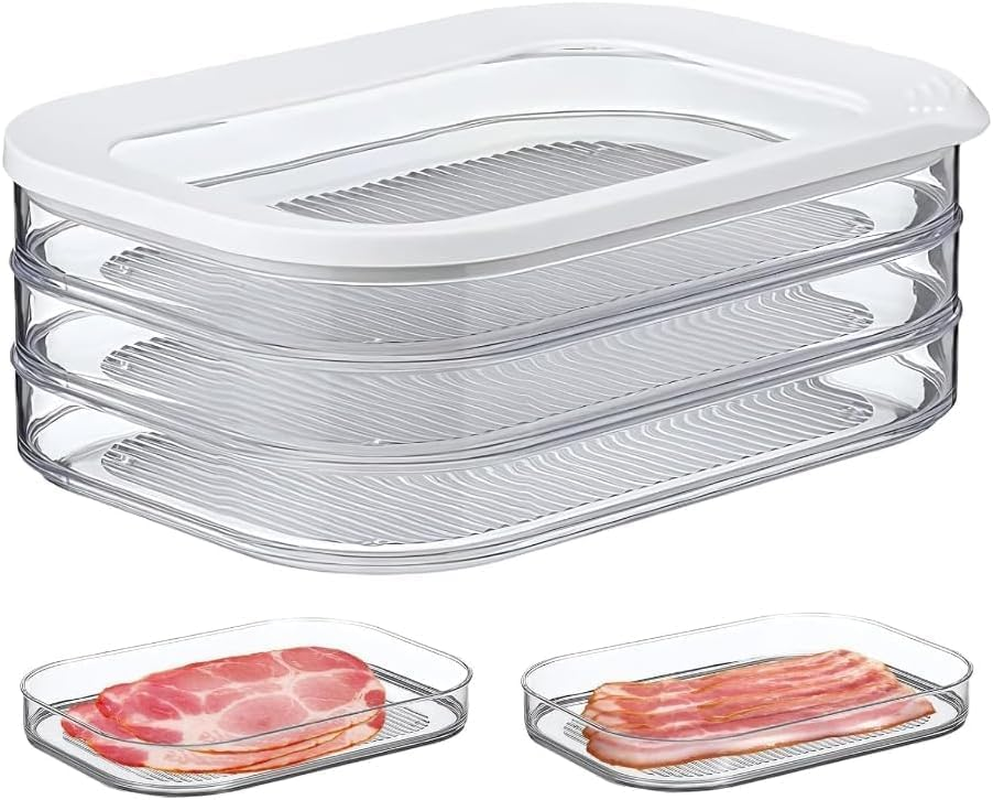 HOMIEST Deli Meat Container for Fridge, Bacon Lunch Meat Container for Refrigerator, Meal Prep Containers, Stackable Food Storage Boxes for Cold Cuts, Salami, Deli, Lunch Meat, BPA Free, 18.6Oz