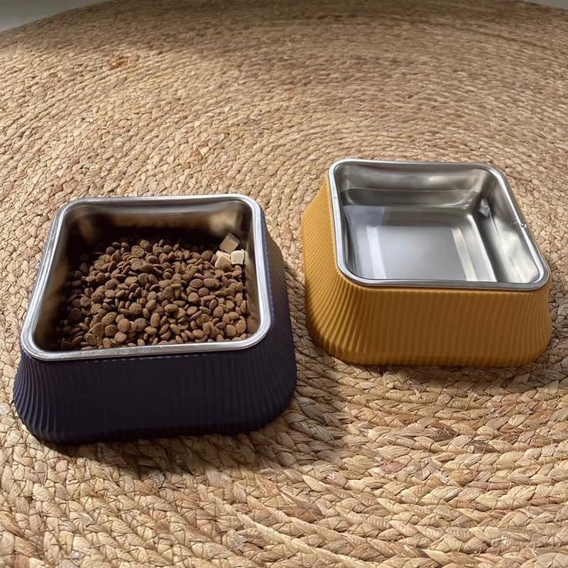Square Stainless Steel Dog Water Bowl with Non-Slip Rubber Strips, Small Dog Feeding Bowl, Pet Bowls for Cats
