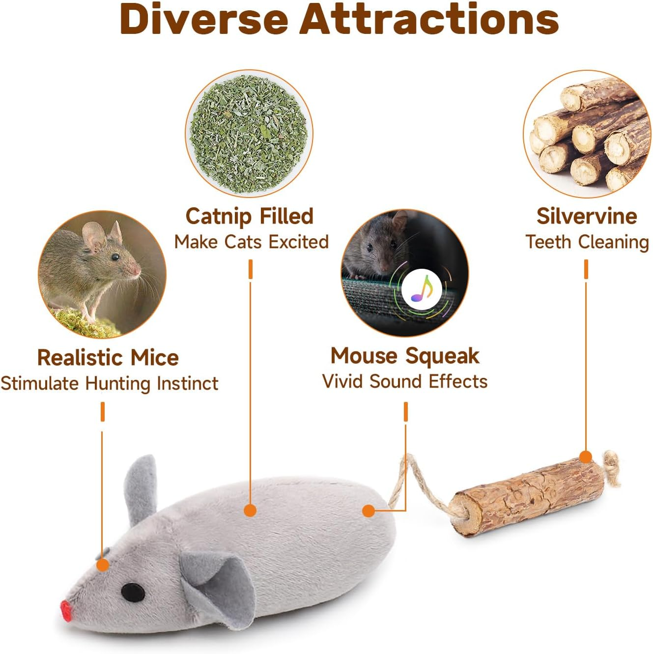 Potaroma 3Pcs Catnip Toys, Interactive Silvervine Cat Mice & Animals Toys for Indoor Cats and Kittens, Dental Cat Nip Plush Toy, Matatabi Silvervine Cat Chew Toy for Exercise image number 1