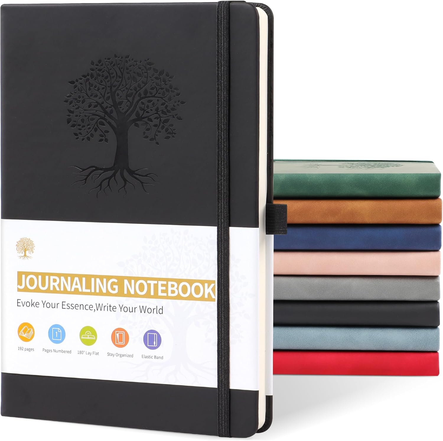 JUNART A5 Lined Journal Notebooks for Women & Men with 192 Pages, Leather Hardcover Notebook for Personal Writing Study Office Travel Recording or Gifts(Dark Blue)