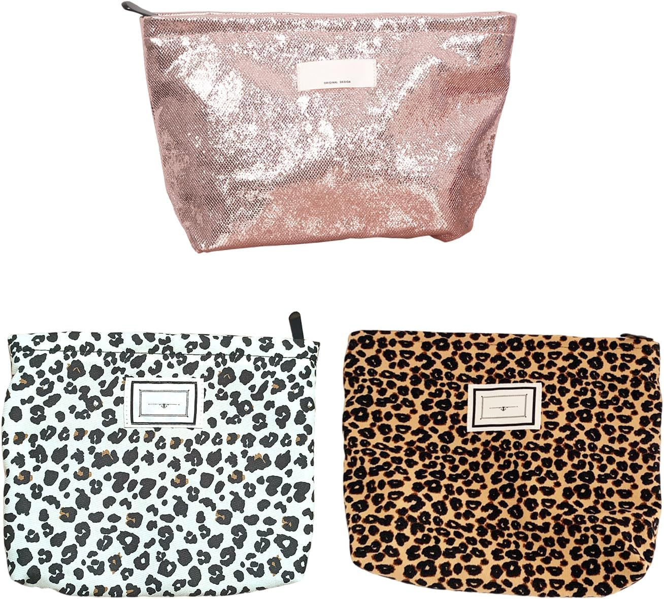 HDGSAFD 3 Canvas Bags, Leopard Print Flashing Pattern, Multifunctional Storage Bag, Portable Cosmetic Bag for Women, Suitable for Daily Storage. image number 4