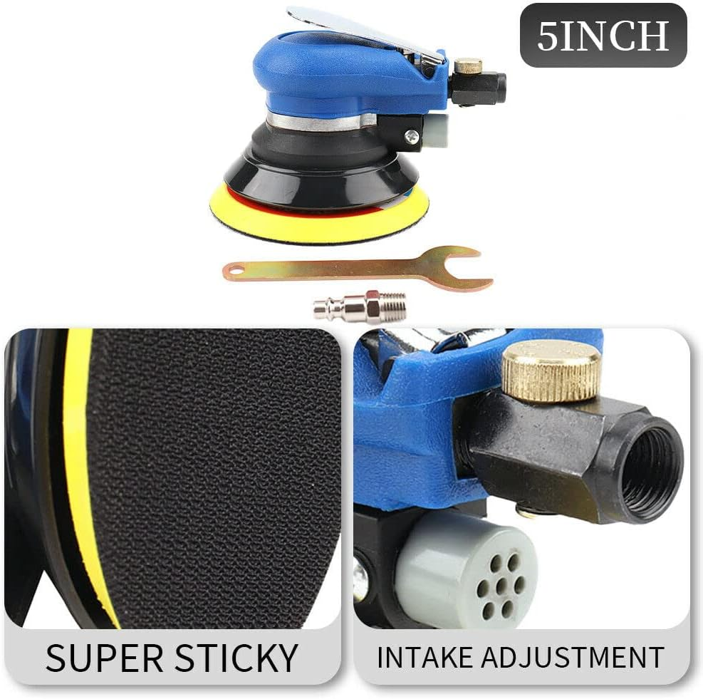 6'' Air Random Orbital Palm Polisher Sander Vacuum Pneumatic Tools 150Mm +Wrench image number 3