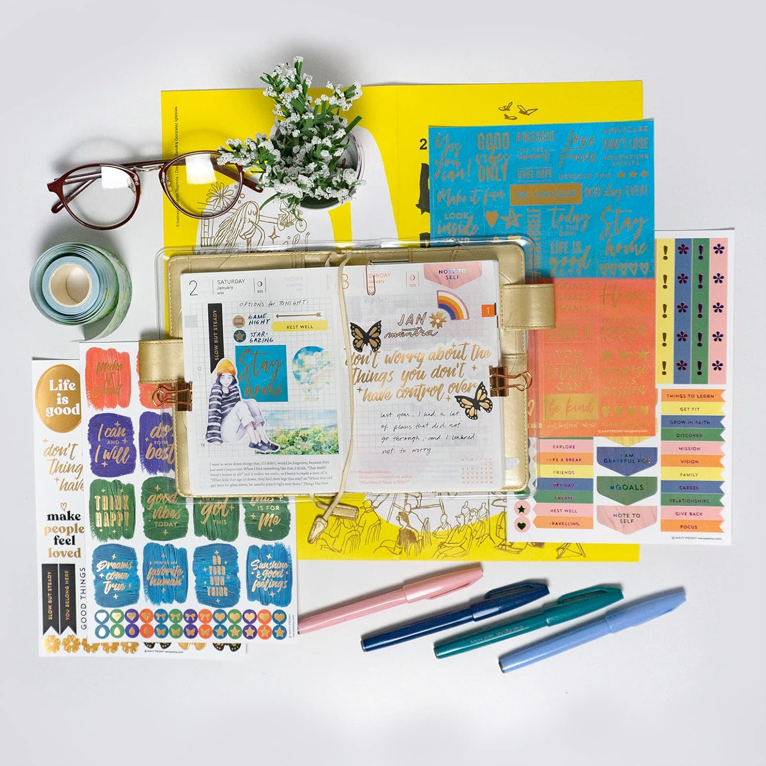 Navy Peony Motivational Vision Board Stickers (270Pcs, 6 Sheets) - for Parties, Planners image number 2