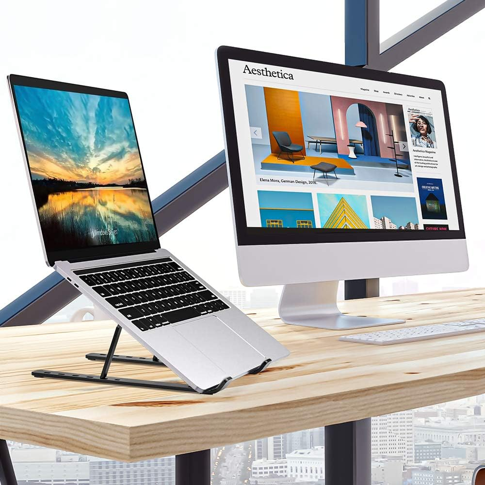 PHOCAR Portable Laptop Stand, Ergonomic Aluminum Computer Stand, Adjustable Laptop Holder, Compatible with Macbook Air Pro 13" 16" Ipad Air Pro Dell HP Lenovo Surface