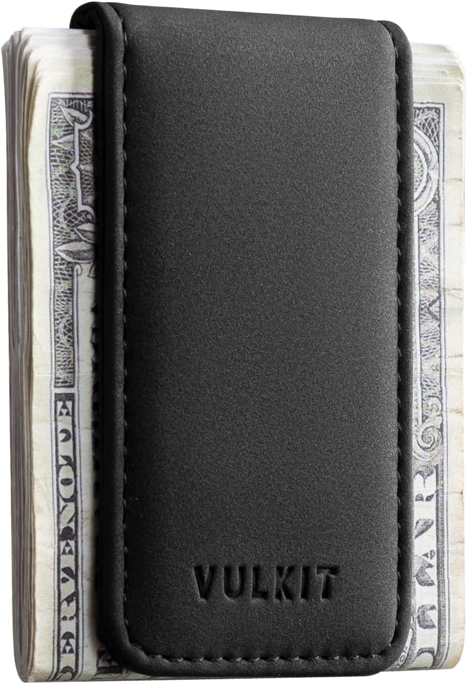 VULKIT Slim Magnetic Money Clip Leather Credit Business Card Holder Bills Holder, Strong Magnet Holds 15 X Folded Bank Notes, Black, One Size, Minimalist, VMC101