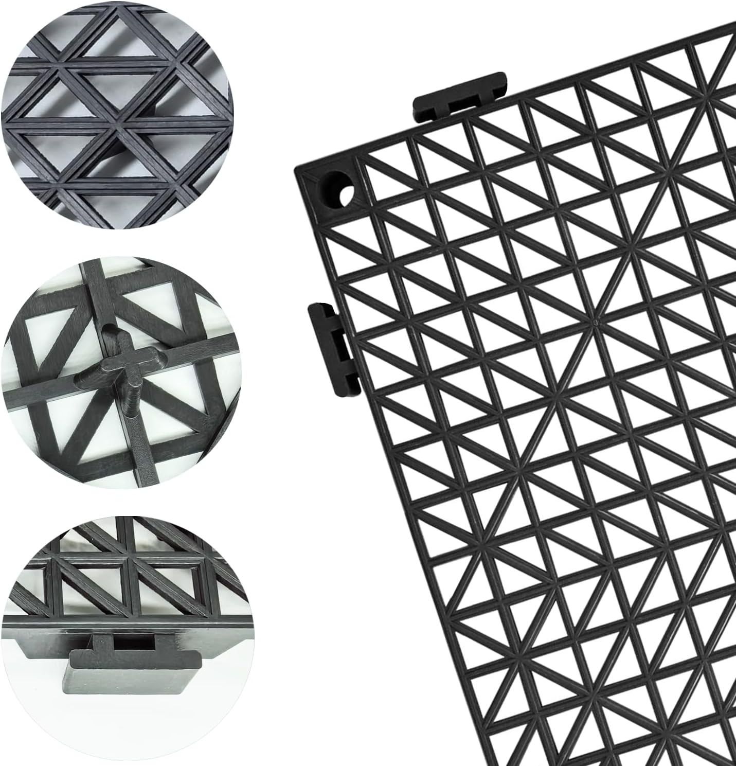 Modular Interlocking Cushion 30 X 30CM 12PCS Interlocking Rubber Floor Drain Holes Non-Slip Splicing Drainage Mats for Deck, Shower, Kitchen, Drain Pool, Sauna Bath, Indoor Outdoor,Black. - Black image number 5