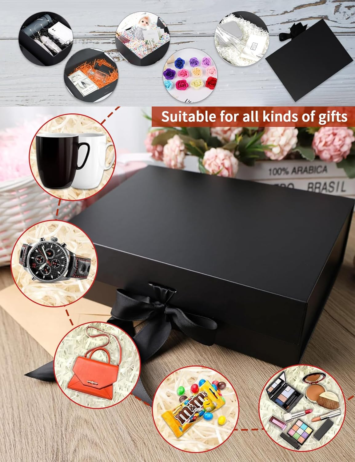 4 PCS Gift Boxes, Magnetic Closure Collapsible Gift Boxes for Gift Packaging, Rectangle Gift Box for Mother'S Day Weddings Birthdays Gifts, Large Capacity Solid Color Gift Box with Ribbon (PK) image number 3