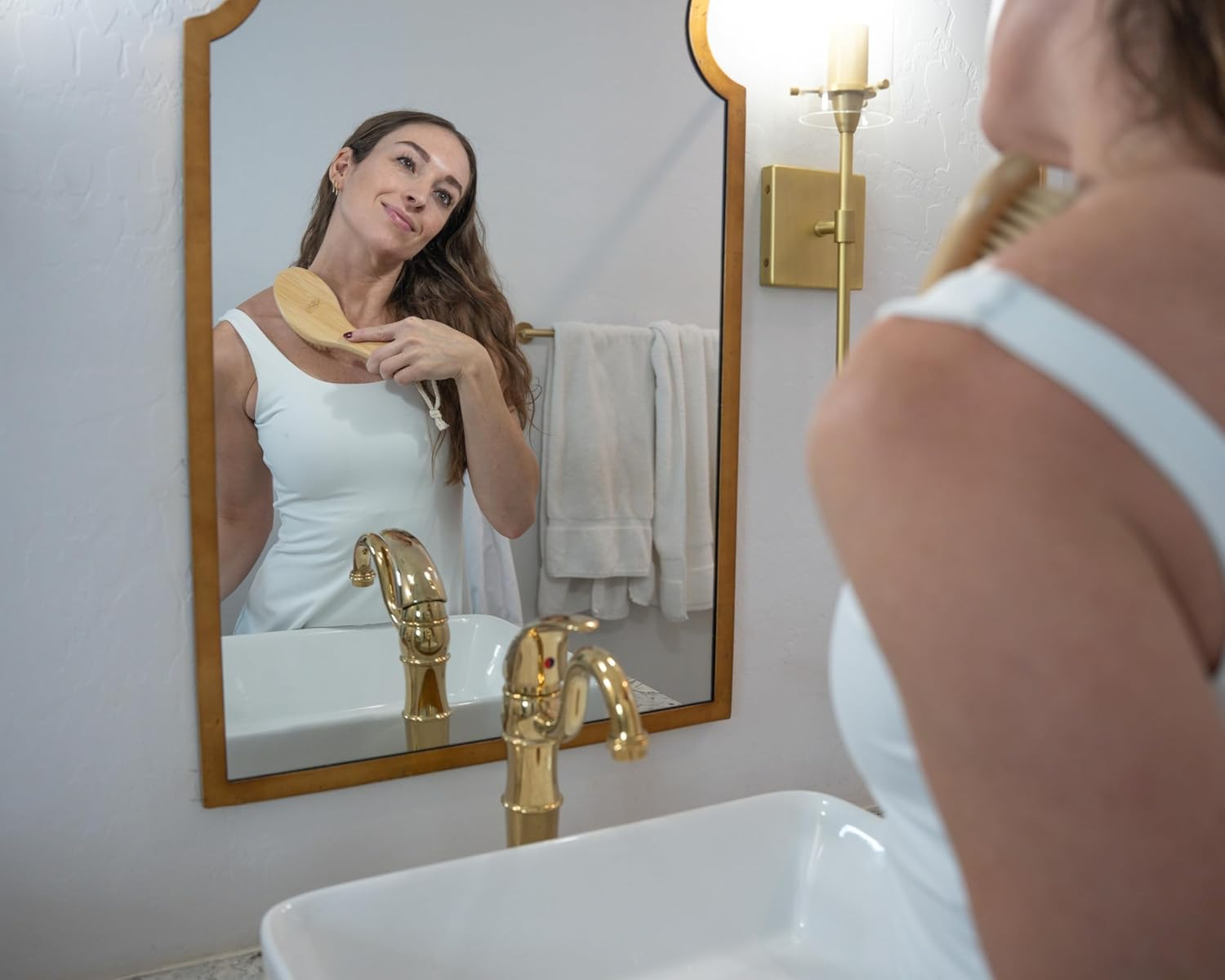 ROSENA Dry Brushing Body Brush with Curved Handle - Dry Brush Natural Boar Bristles, Bamboo, Ergonomic Design for Exfoliating & Lymphatic Drainage, Sustainable Materials image number 3