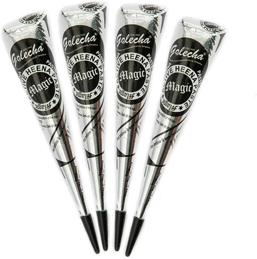 4 X FADEDA Golecha Magic Fast Heena Cone Paste Cones (Black) No Mix, No PPD, 125 G (Black) Deezee by Golecha