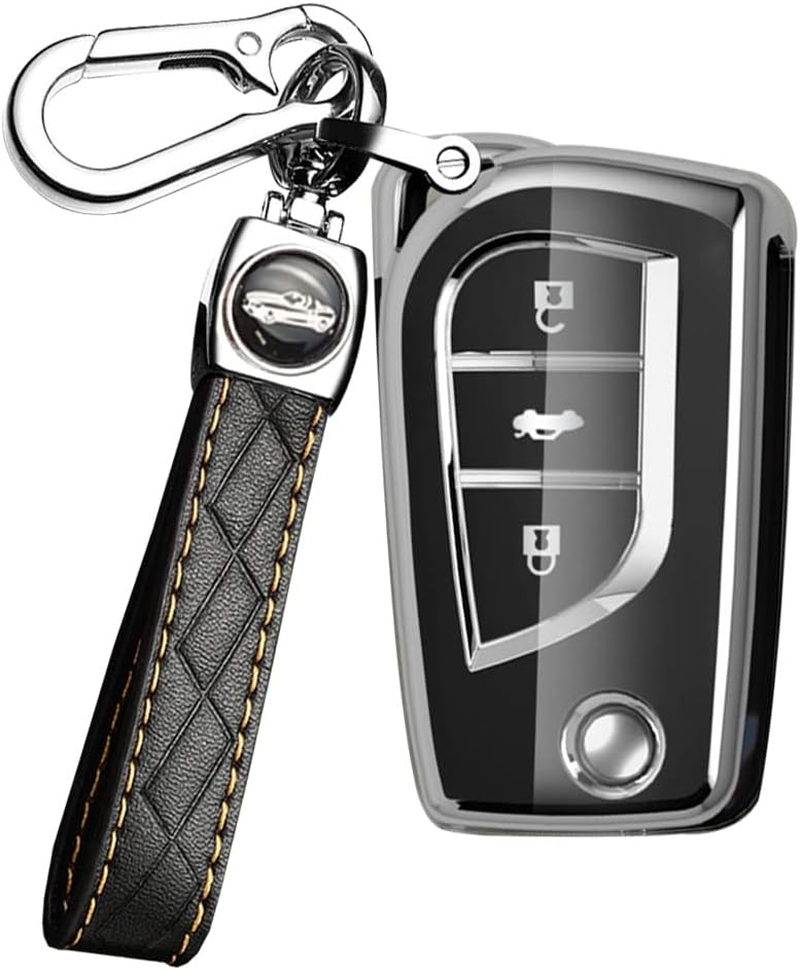 TPU Flip Car Key Fob Cover Fit for Toyota Aygo Yaris Corolla Auris Avensis Hilux Rav4 2010-2020 Key Case Shell Key Holder Bag Keychain Keyring Decoration Accessories 2 Buttons White