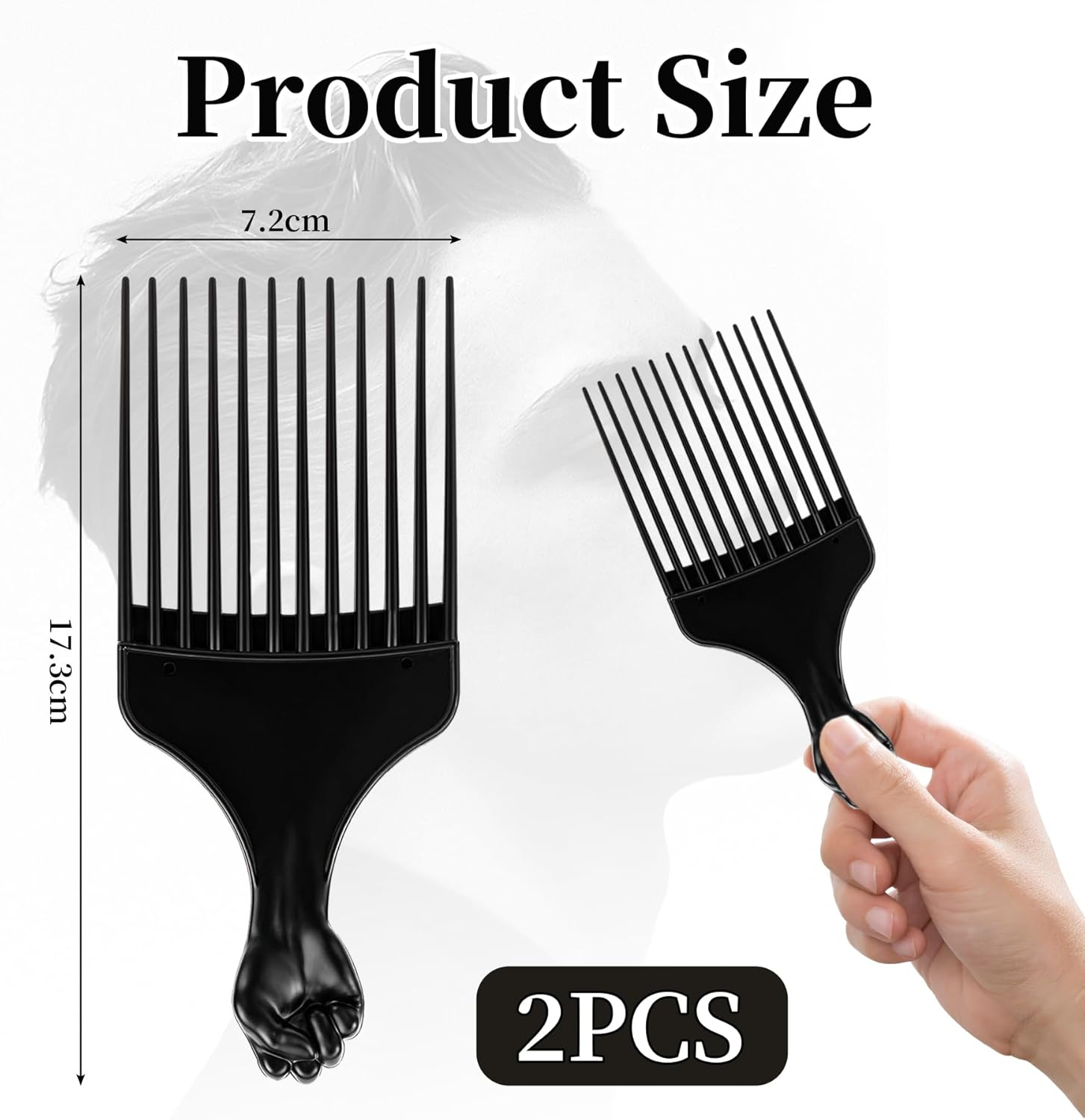 Neoreser Pack of 2 Afro Combs, Coarse Zinc Curling Comb with Handle, Salon Hairdresser Hair Care Tools for Natural Curls (Black) image number 2