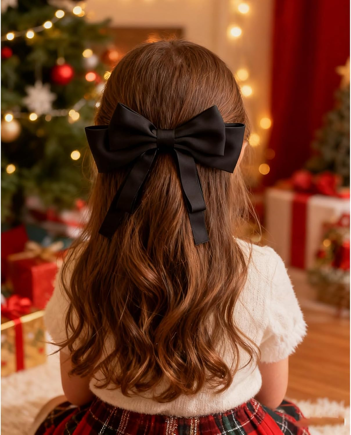 Black Hair Bows for Women Bow Hair Clips Silky Satin Bow Clips Cute Hair Bow Clips French Hair Band Bow Long Tail Bows Wedding Bow Barrette Bowknot Red White image number 1