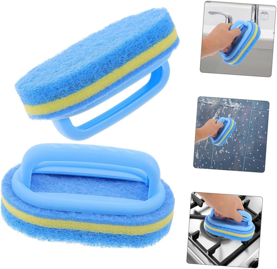 LAPYAPPE 3Pcs Handheld Cleaning Sponge Brushes with Comfortable Handles Multi-Use Kitchen and Bathroom Scrubbers for Tile Ceramic Bathtub and Countertops Cleaning image number 3