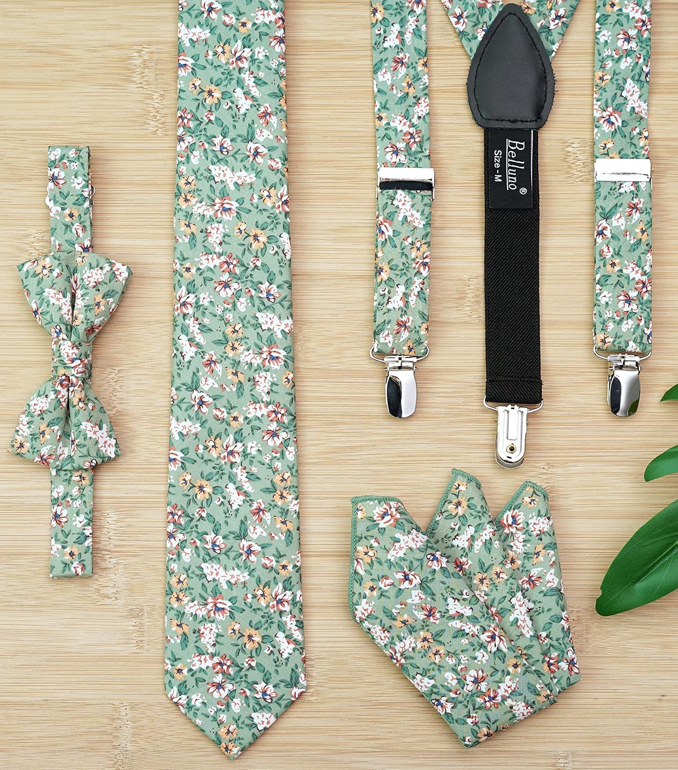 BELLUNO Floral Skinny Tie for Men, Print Flower Necktie for Wedding, Groomsmen, Missions, Dances, Cotton Slim Tie + Gift Box - Baby Pink image number 3