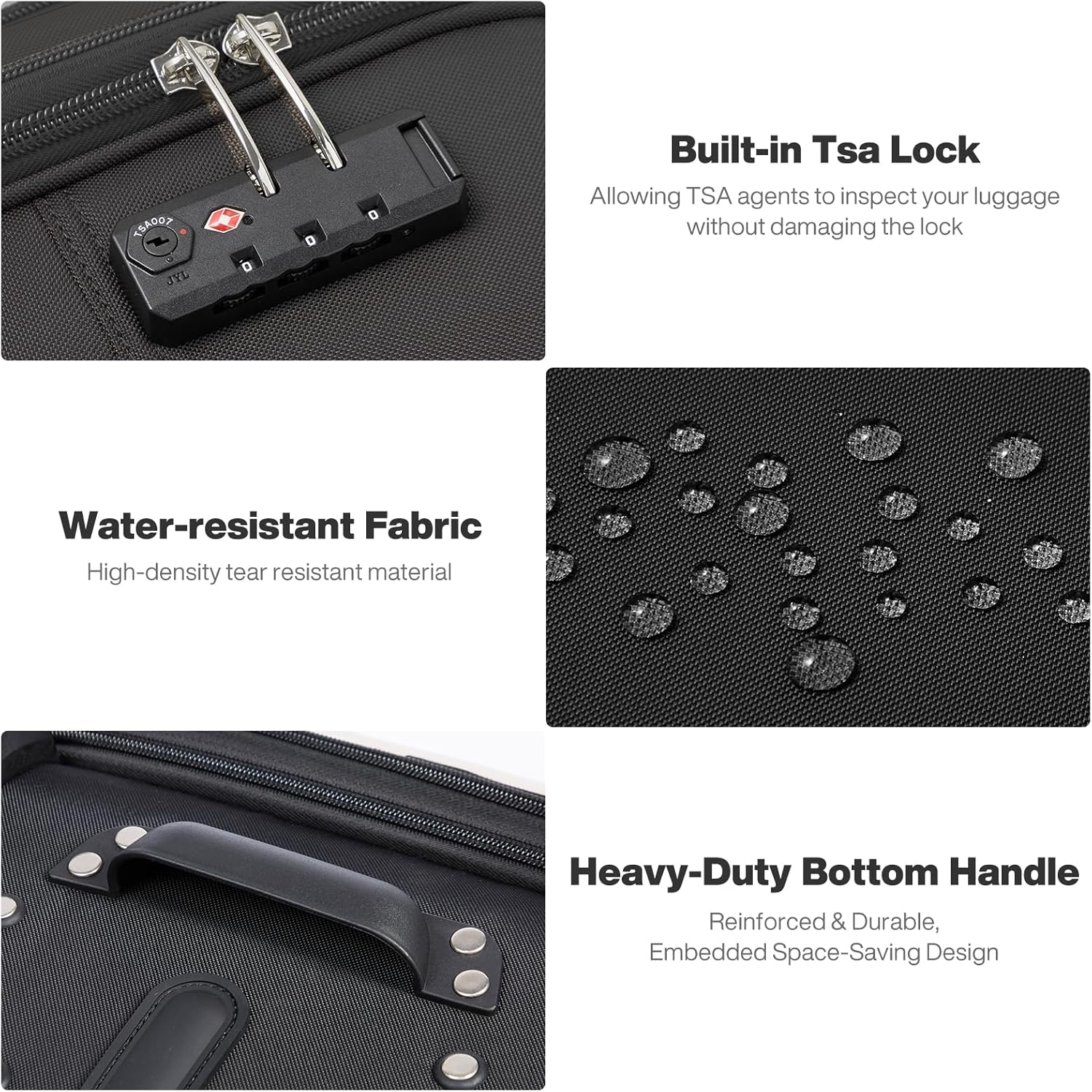 Mixi Luggage Softside Expandable Suitcase with Front Laptop Pocket, Black, 20-Inch Carry On image number 3