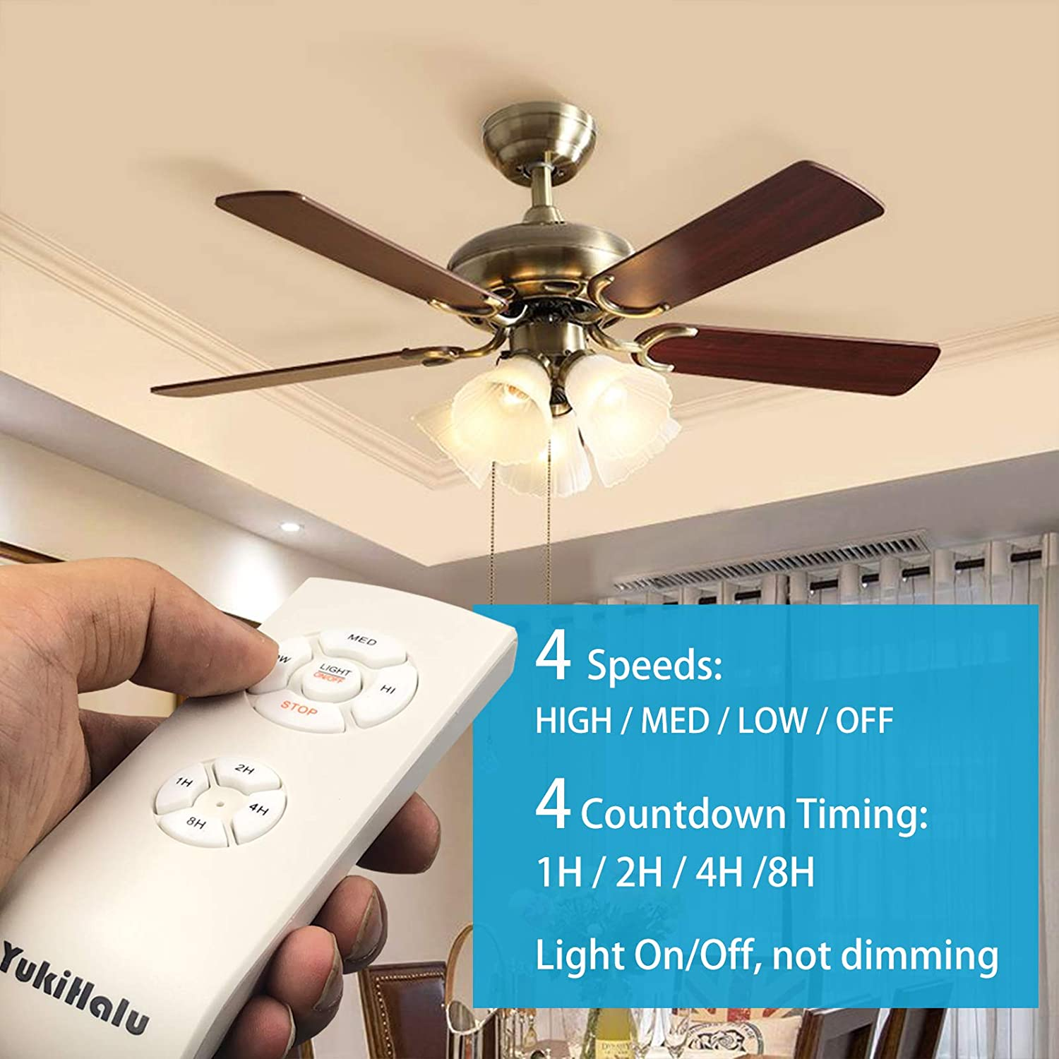 YUKIHALU 3-In-1 Small Size Universal Ceiling Fan Remote Control Kit, 4 Countdown Timing 3 Fan Speeds and Light On/Off, Wireless Remote and Receiver Kits for Ceiling Fan Lamp