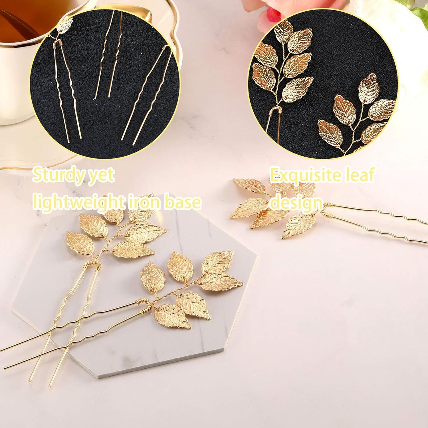 4PCS Eucalyptus Leaf Hair Pins Gold Leaf Hair Pins Elegant Gold Hair Accessories Wedding Hair Accessories Headpiece for Women and Girls Wedding Special Occasions
