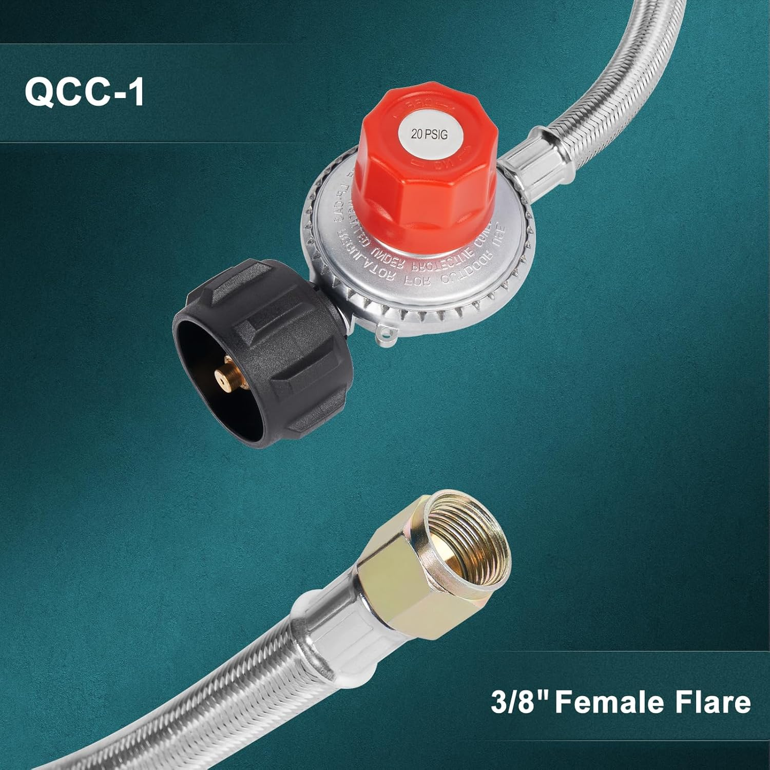 GASPRO 8-Foot 20 PSI High Pressure Adjustable Propane Regulator with Stainless Steel Braided Hose, Gas Grill LP Regulator Forturkey Fryer, Burner, Cooker, Grill, Firepit and More, 3/8 Female image number 4