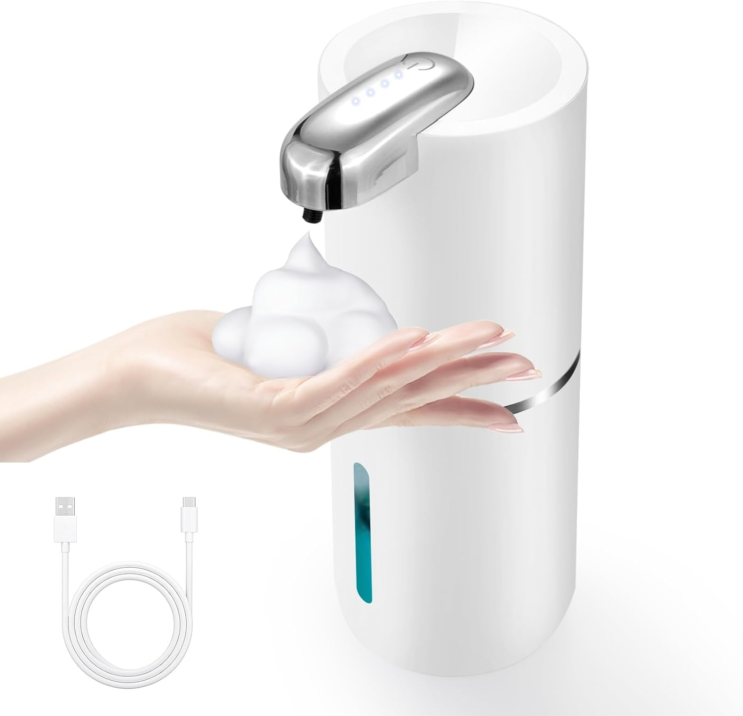 Automatic Soap Dispenser, Wall Mounted 4-Level Adjustable Foaming Hand Soap Dispenser, Rechargeable Bathroom Foam Soap Dispenser, Electric Touchless Kitchen Soap Dispenser image number 2