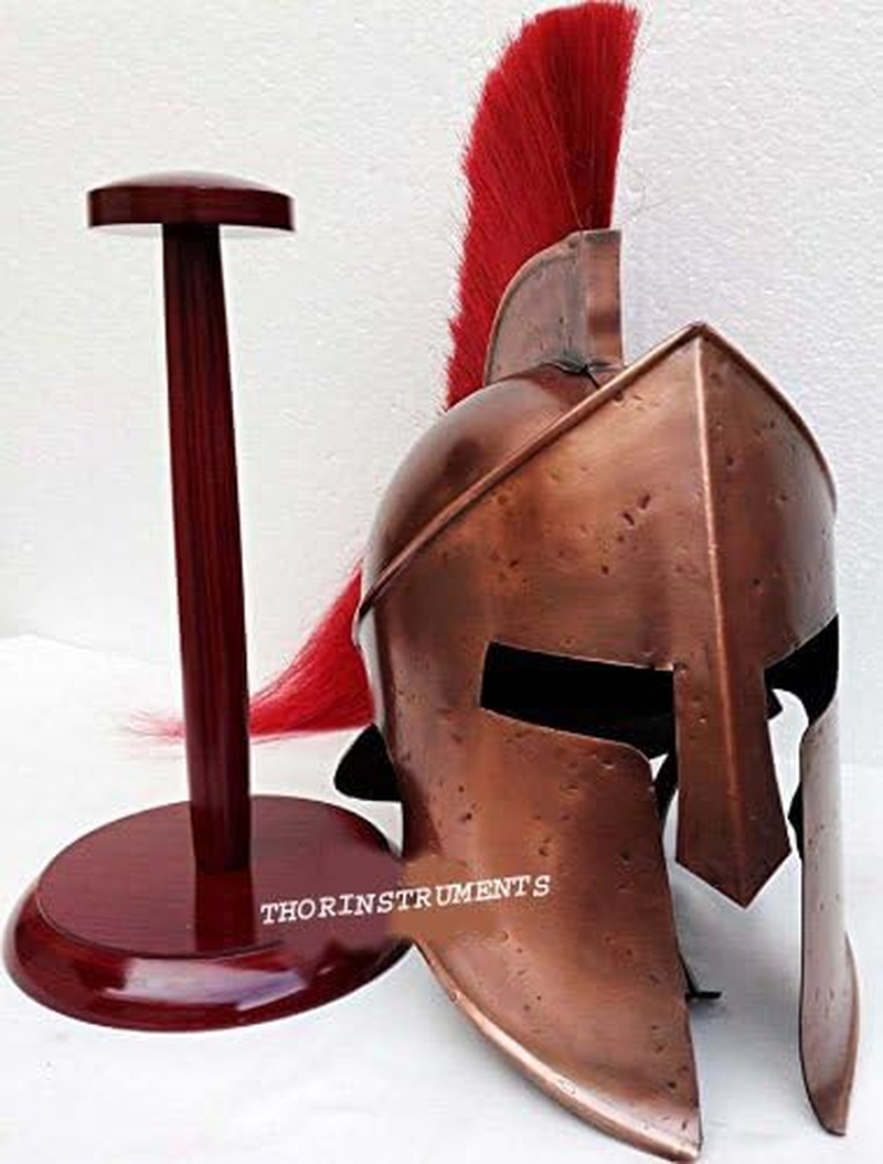 Medieval King Leonidas Armor Spartan 300 Roman Helmet on Wooden Stand Rustic Vintage Home Decor Gifts image number 3