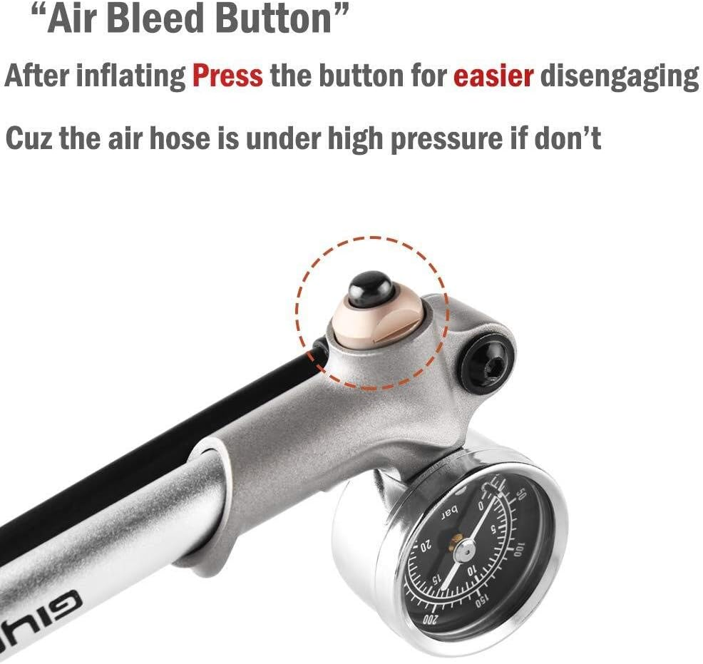 GIYO High Pressure Shock Pump, (300 PSI Max) Fork & Rear Suspension, Lever Lock on Nozzle No Air Loss image number 3
