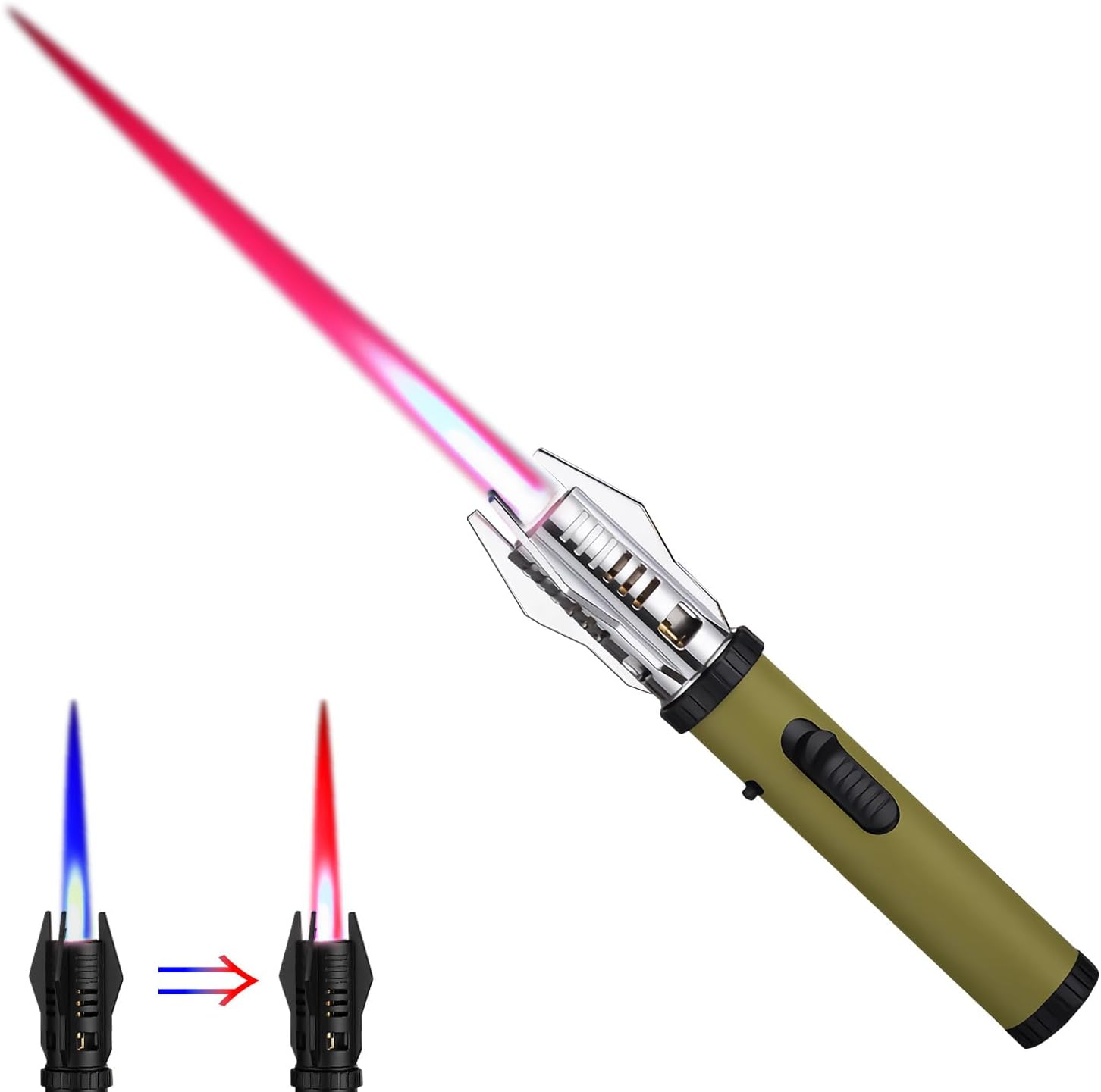 Torch Lighter - Windproof Jet Flame Lighter, Durable Zinc Alloy Body, Refillable, with Color-Changing Flame and Safety Lock.(Gas Not Include)