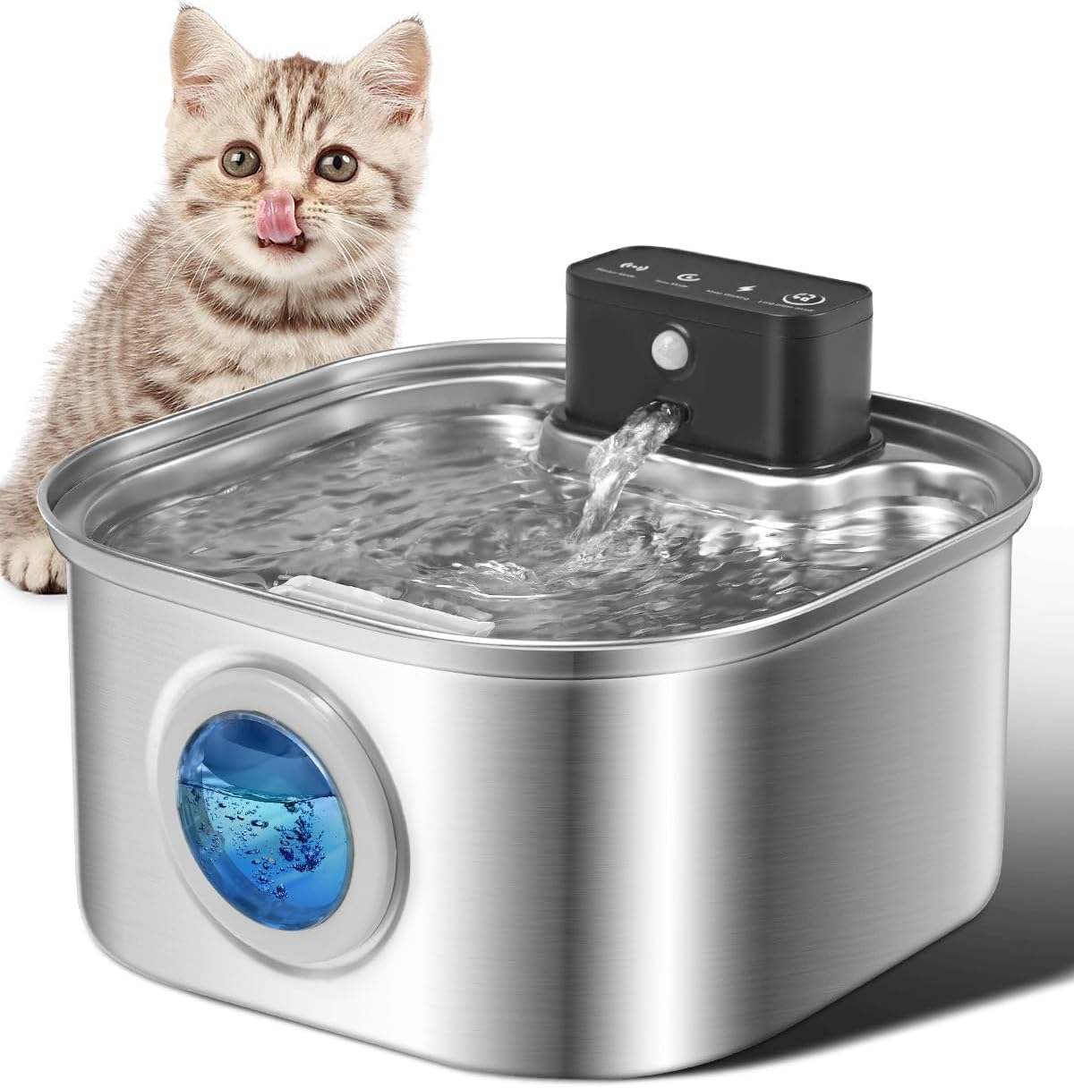 Wireless Cat Water Fountain, 4000Mah Battery Operated, 3.2L/108Oz Cordless Automatic Stainless Steel Pet Fountain with Motion Sensor, Rechargeable Cat Drinking Fountain with Ultra-Quiet Pump for Pets image number 2