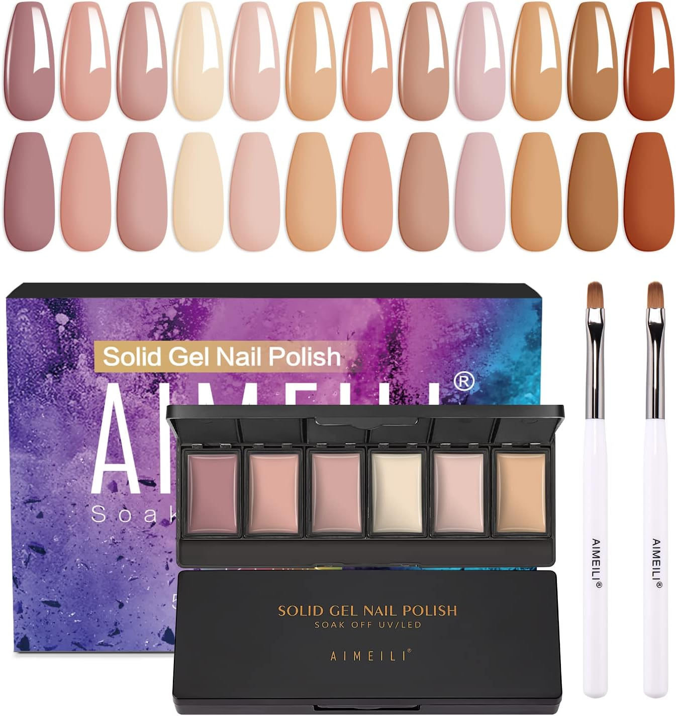 AIMEILI Solid Gel Nail Polish 12 Colours Solid Nail Gel UV LED Soak off Solid Cream Gel Polish