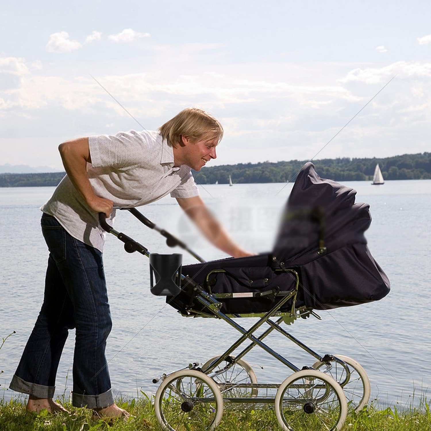 Stroller Cup Holder, 360 Degrees Rotation Bike Cup Holder, Stroller Cup Holder, Large Caliber Designed Cup Holder for Walker, Bike, Wheelchair, Walker, Scooter. (Black)