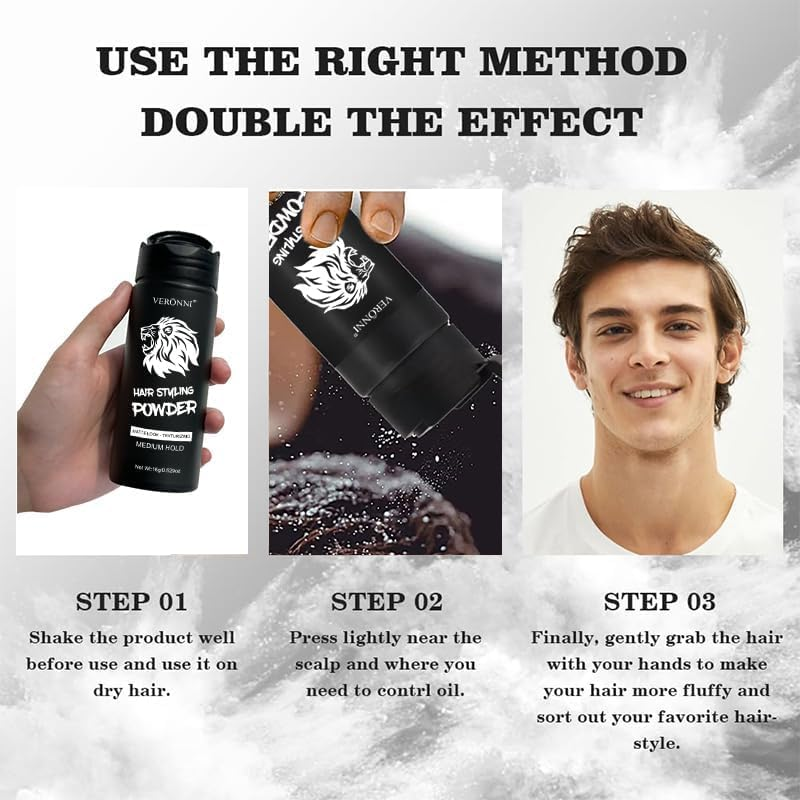 Hair Styling Powder, Volumizing Texture Powder for Men, Root Lift Hair Texturizing, Adds Mega Volume & Texture, Matte Finish, Long-Lasting Volume