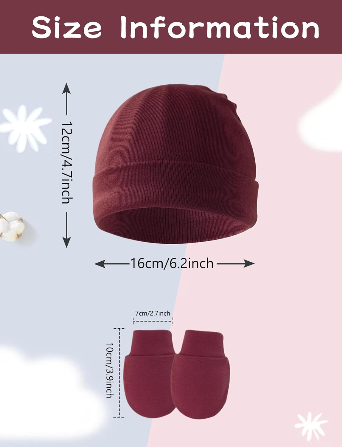 KEOYA Newborn Baby Beanie Cap and Mittens Set Infant Bow Hats Toddler Gloves Newborn Hospital Hats for Baby Boy Girl 0-6 Months 4 Sets image number 3