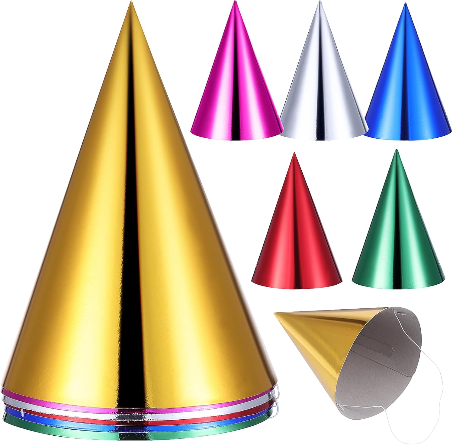YARNOW 12Pcs Party Hats for Adults Colorful Birthday Party Hats Birthday Party Hats Colored Party Cone Hats Paper Party Hats Birthday Party Decorations Gold, Silver, Red, Green, Blue image number 3
