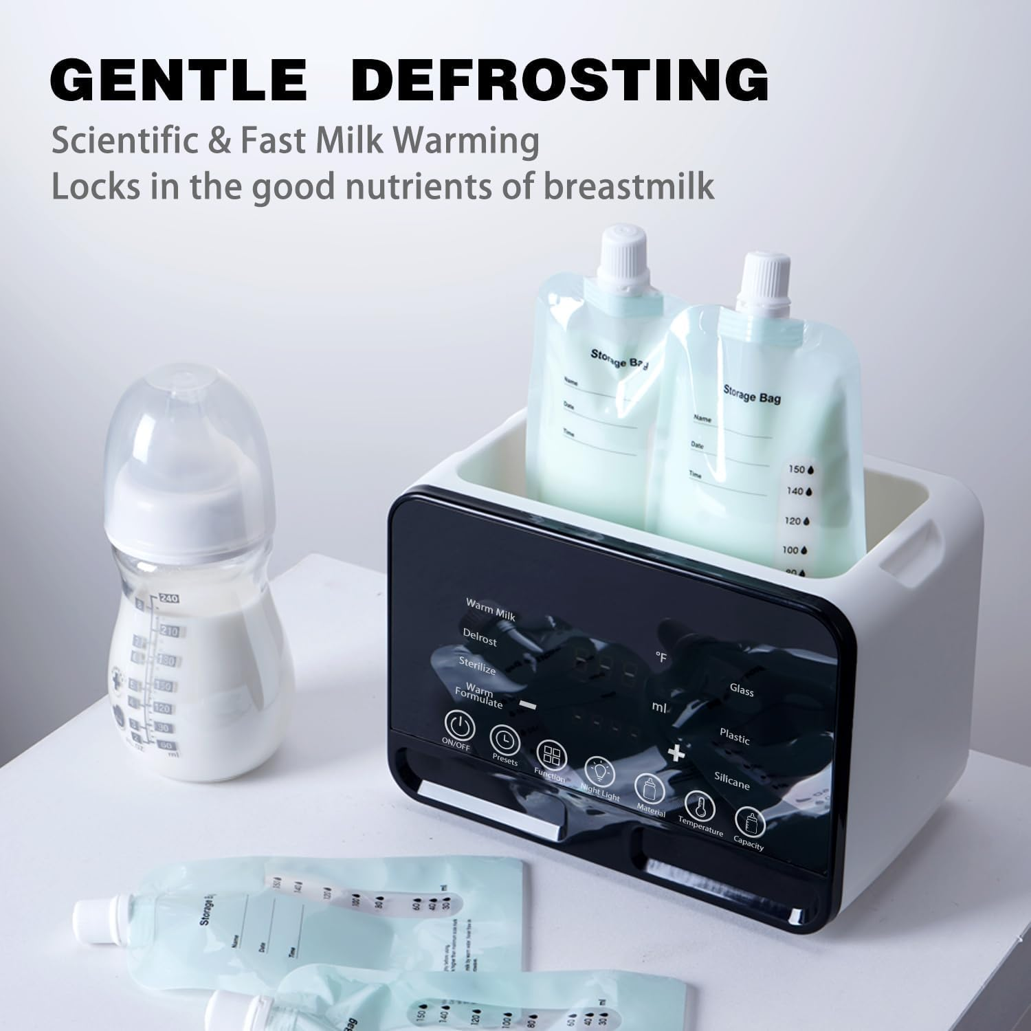 Baby Bottle Warmer, 9-In-1 Fast Baby Milk Warmer 48H Thermostat Food Heater Breastmilk Thaw Formula Water Warming Steamer IMD LED Display Accurate Temperature Control Steamer for All Bottles (White, Double Bottle)