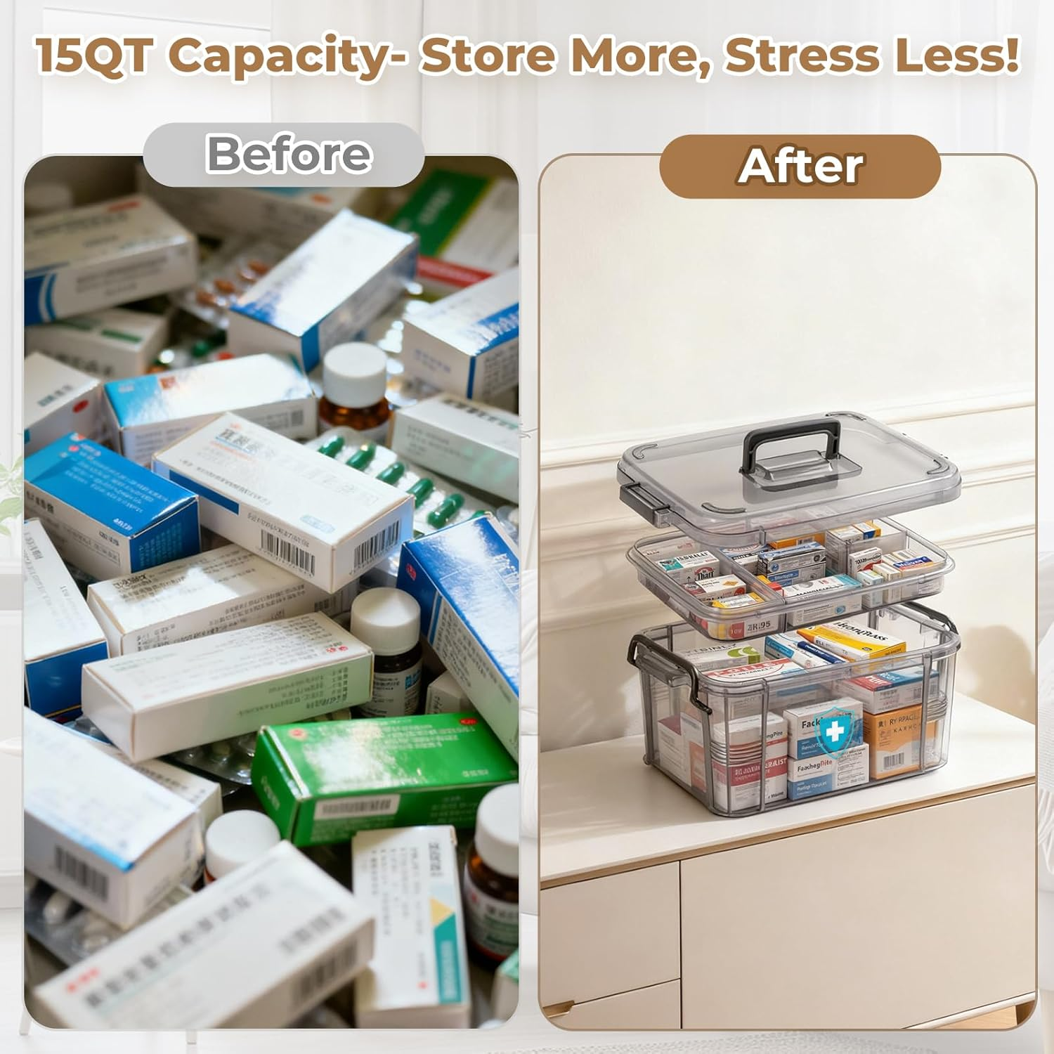 Medicine Storage Box with Handles & Multi-Layer Design &ndash; Plastic Organizer for Pills, First Aid, Household Sundries &ndash; Portable, Durable, and Stackable for Bedroom, Kitchen, and Office image number 5