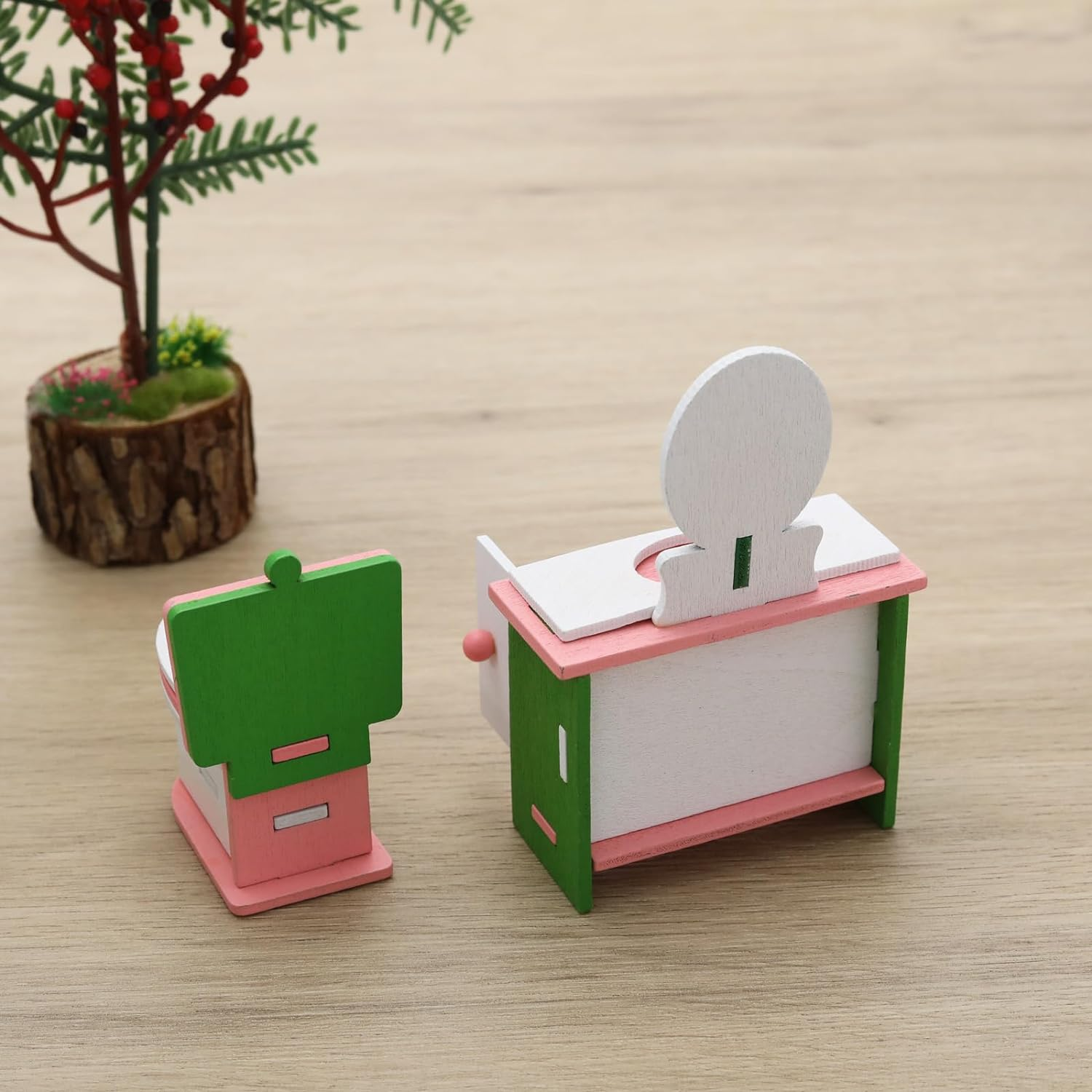 Emsea 4Pcs Wooden Dolls Furniture Miniature Dollhouse Wooden Furniture Dolls House Decoration Dollhouse Play for Girls Dollhouse image number 2