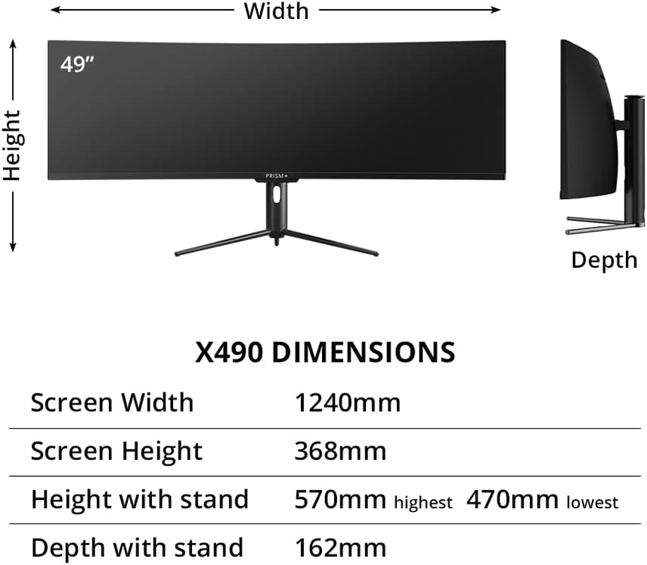 Prism+ X490 49" Curved Super Ultrawide Gaming Monitor, 32:9 DFHD (3840X1080), 144Hz, 7Ms, Adaptive Sync Technology, Ergonomic Stand, Zerobezel, Eye Care Technology, 3 Yrs Warranty image number 1