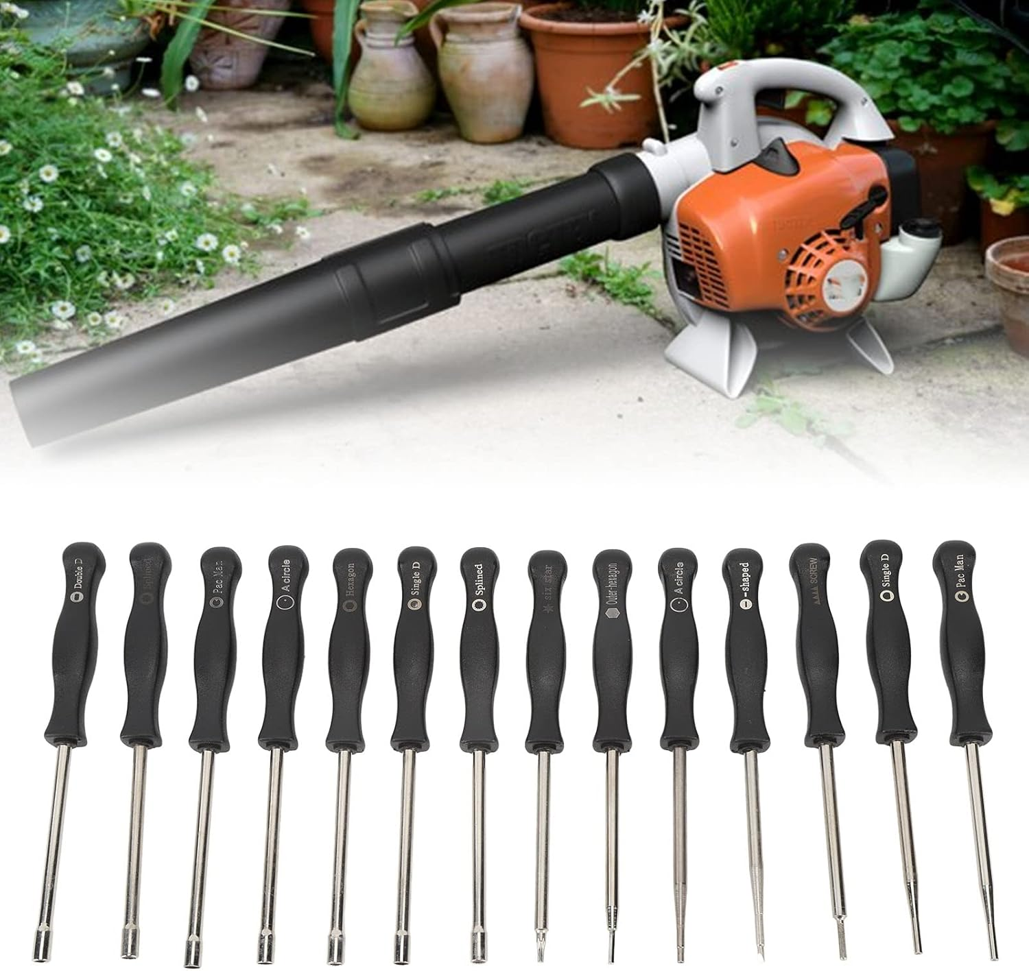 Carburetor Adjustment Tool Set with Storage Bag, 14Pcs Carb Tune up Adjusting Tool Kit for String Trimmers Chain Saws Leaf Blowers image number 3